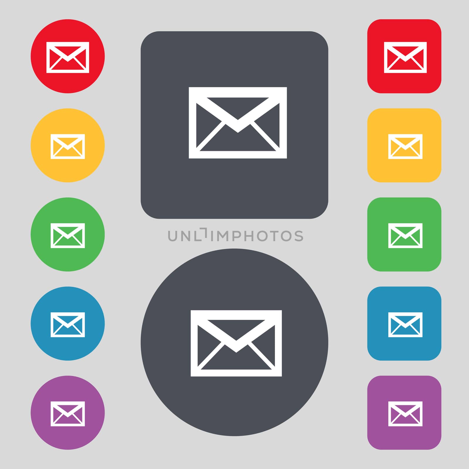 Mail icon. Envelope symbol. Message sign. navigation button Set colour buttons  by serhii_lohvyniuk