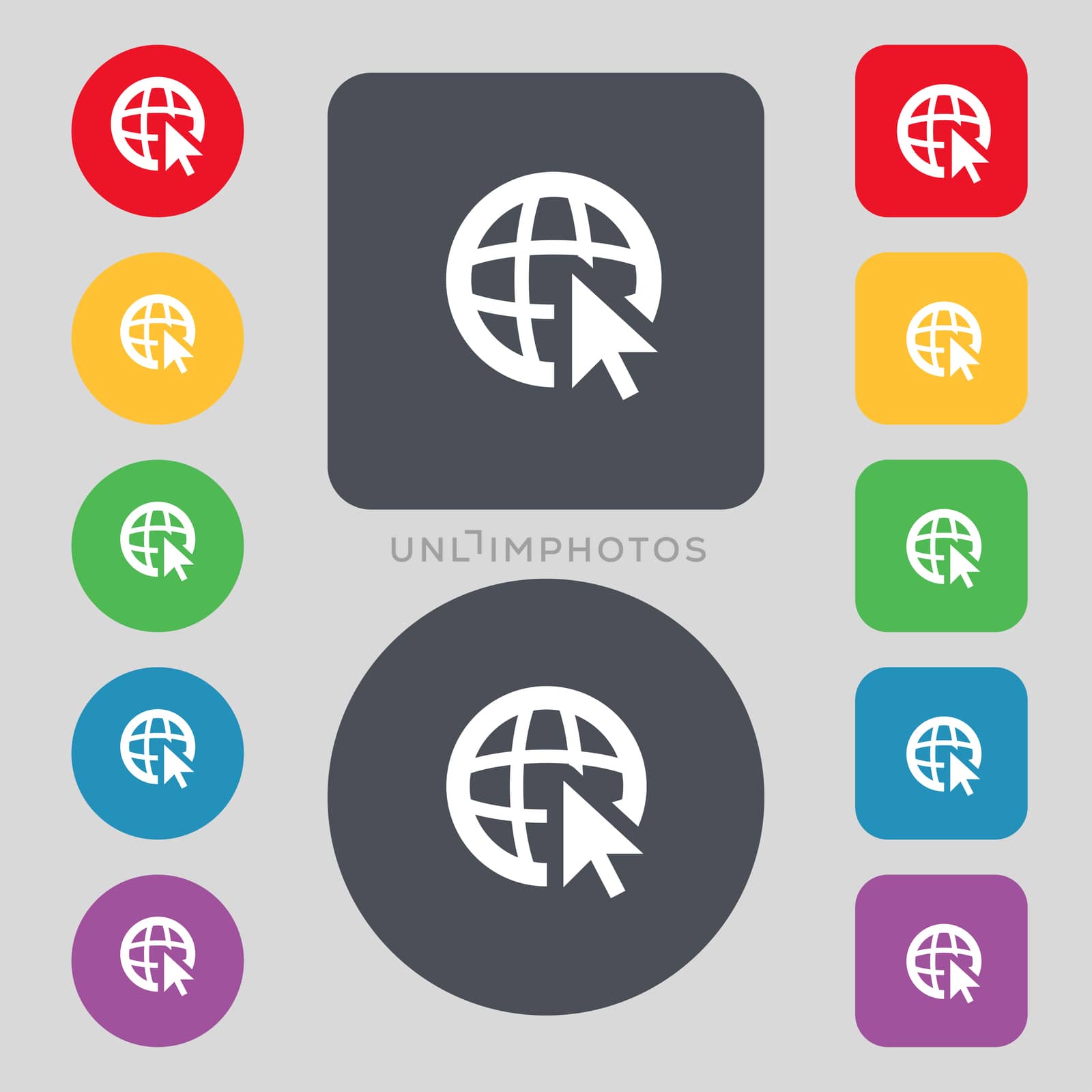 Internet sign icon. World wide web symbol. Cursor pointer. Set colour buttons  by serhii_lohvyniuk