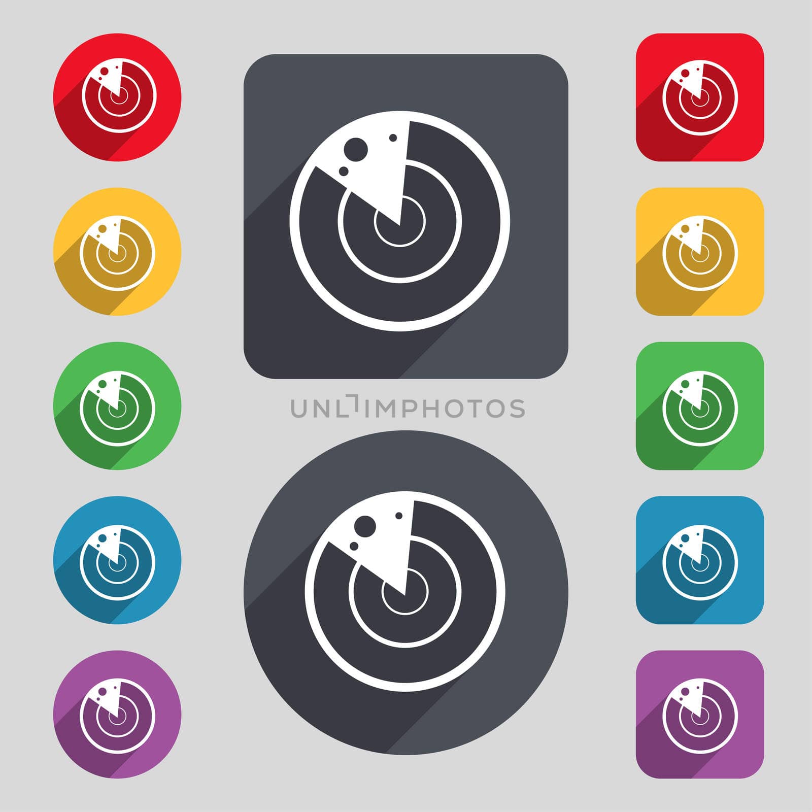 icon sign. A set of 12 colored buttons and a long shadow by serhii_lohvyniuk