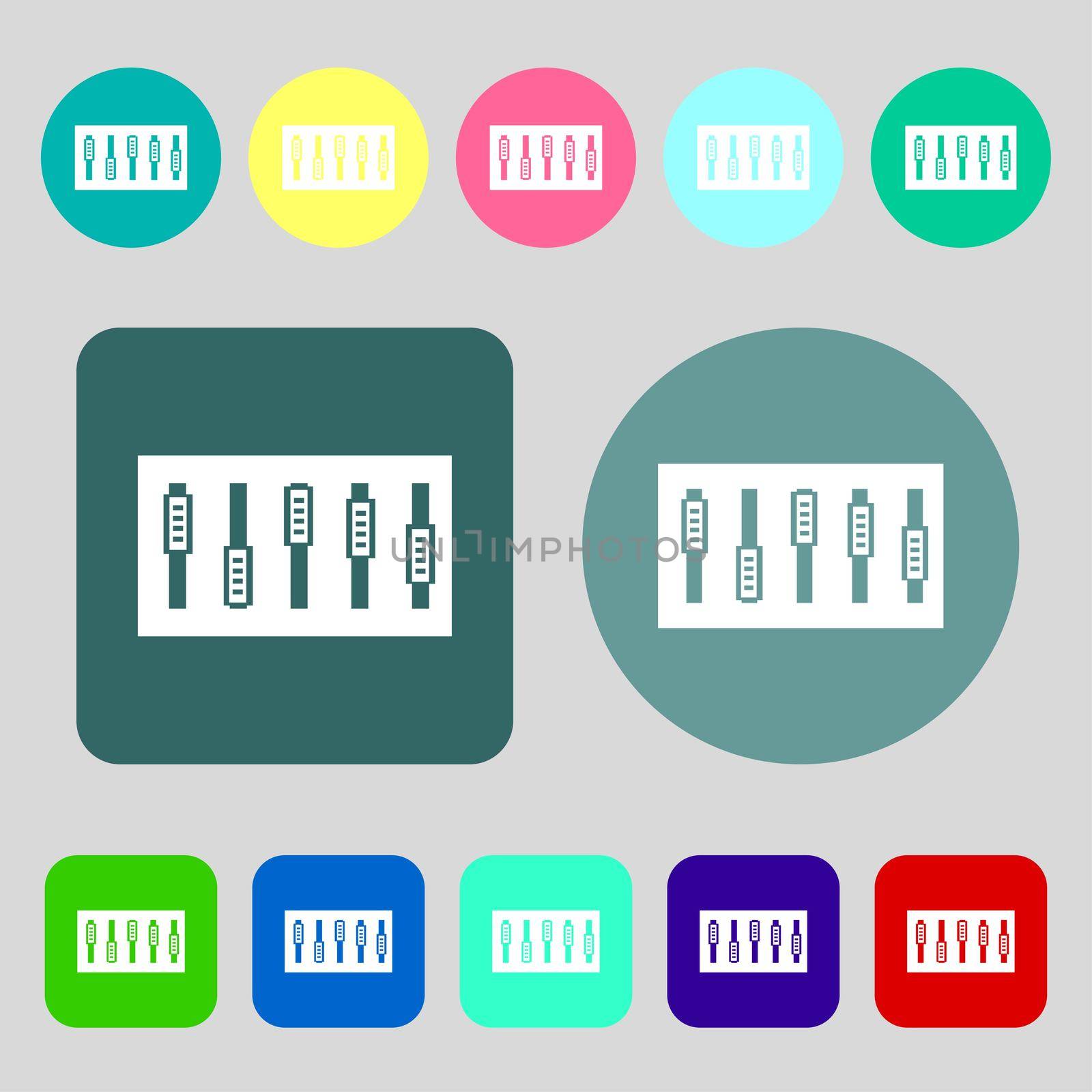Dj console mix handles and buttons icon symbol.12 colored buttons. Flat design. illustration