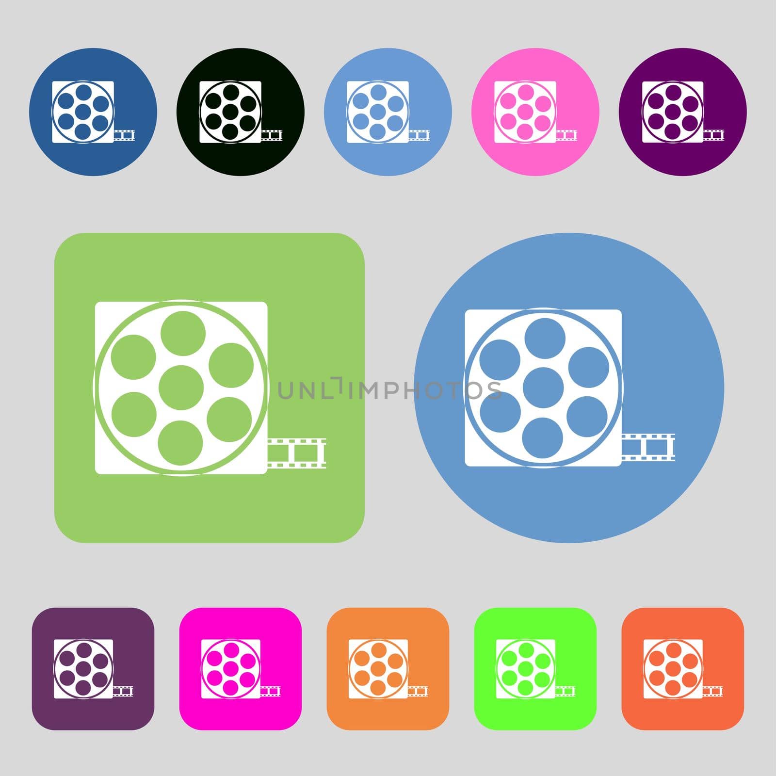 Video sign icon. frame symbol. 12 colored buttons. Flat design.  by serhii_lohvyniuk