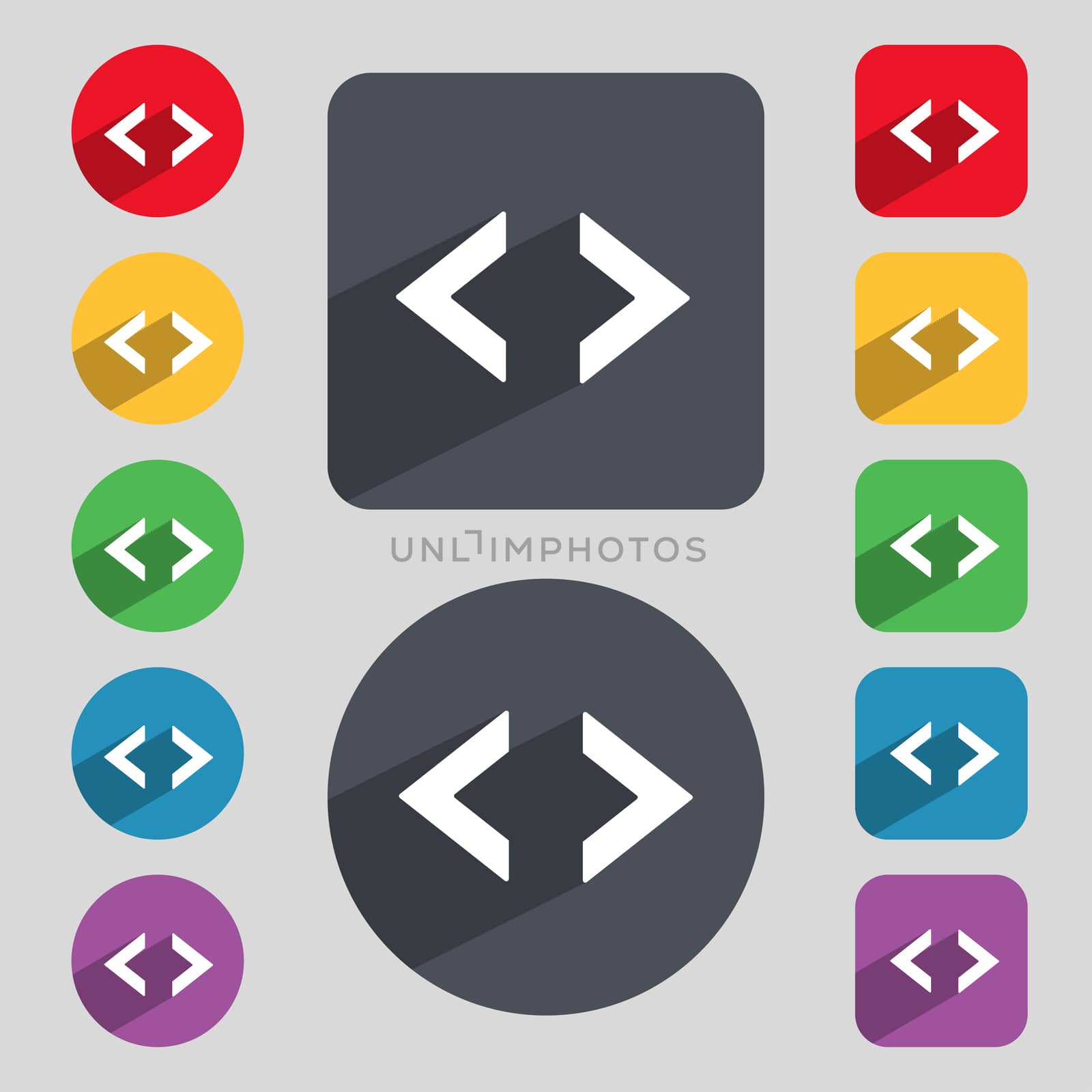 Code sign icon. Programmer symbol. Set of colored buttons.  by serhii_lohvyniuk