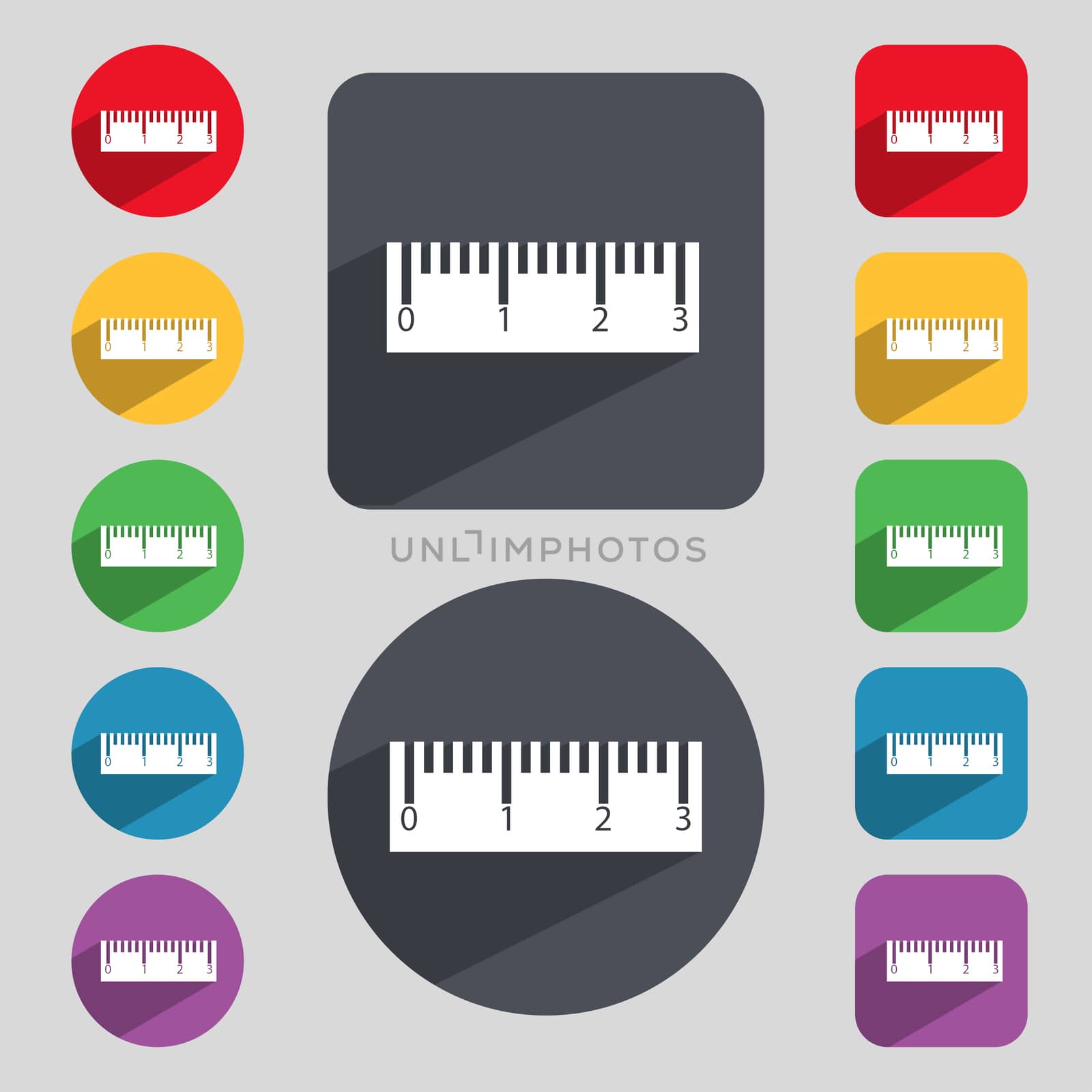Ruler sign icon. School tool symbol. Set of colored buttons.  by serhii_lohvyniuk