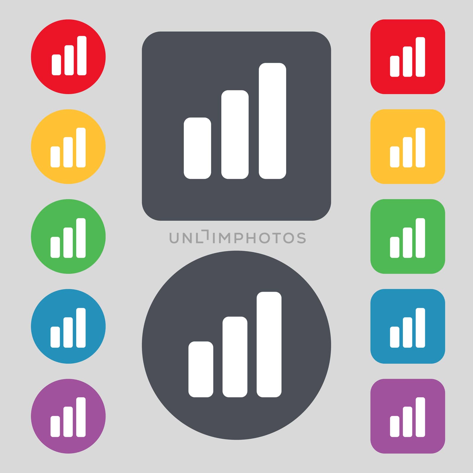 Growth and development concept. graph of Rate icon sign. A set of 12 colored buttons. Flat design. illustration