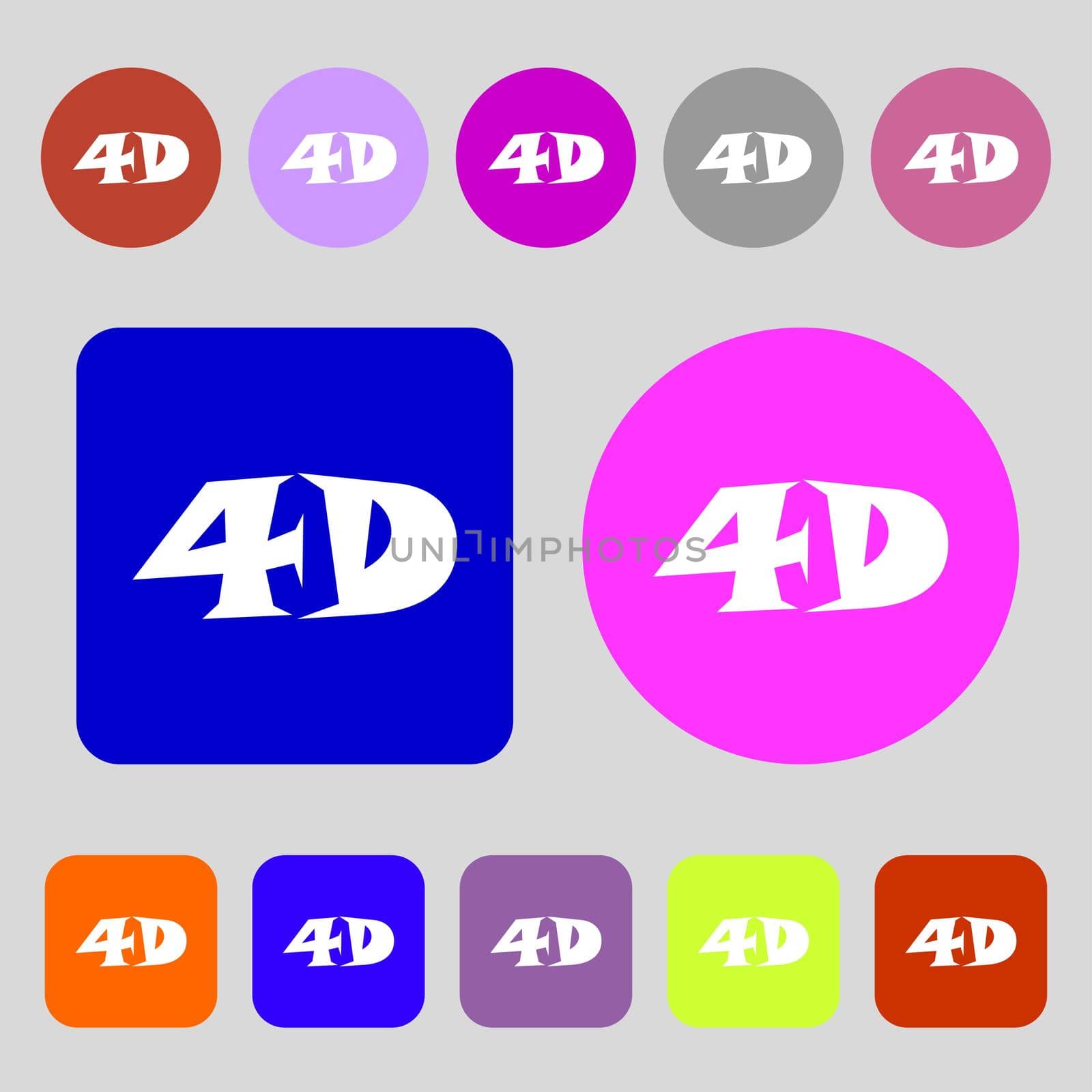 4D sign icon. 4D-New technology symbol. 12 colored buttons. Flat design.  by serhii_lohvyniuk