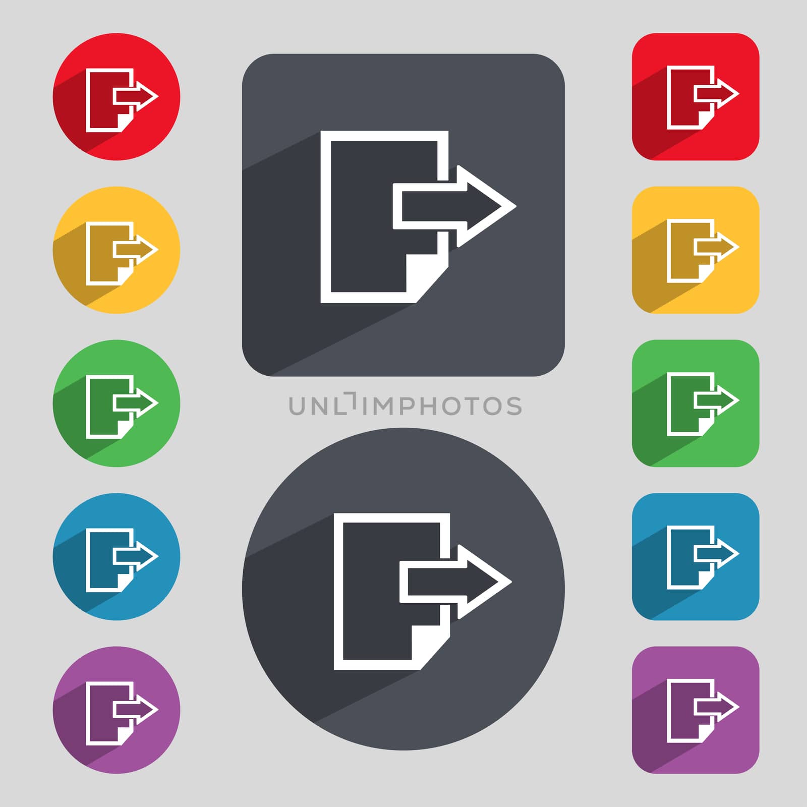 Export file icon. File document symbol. Set of colored buttons. illustration