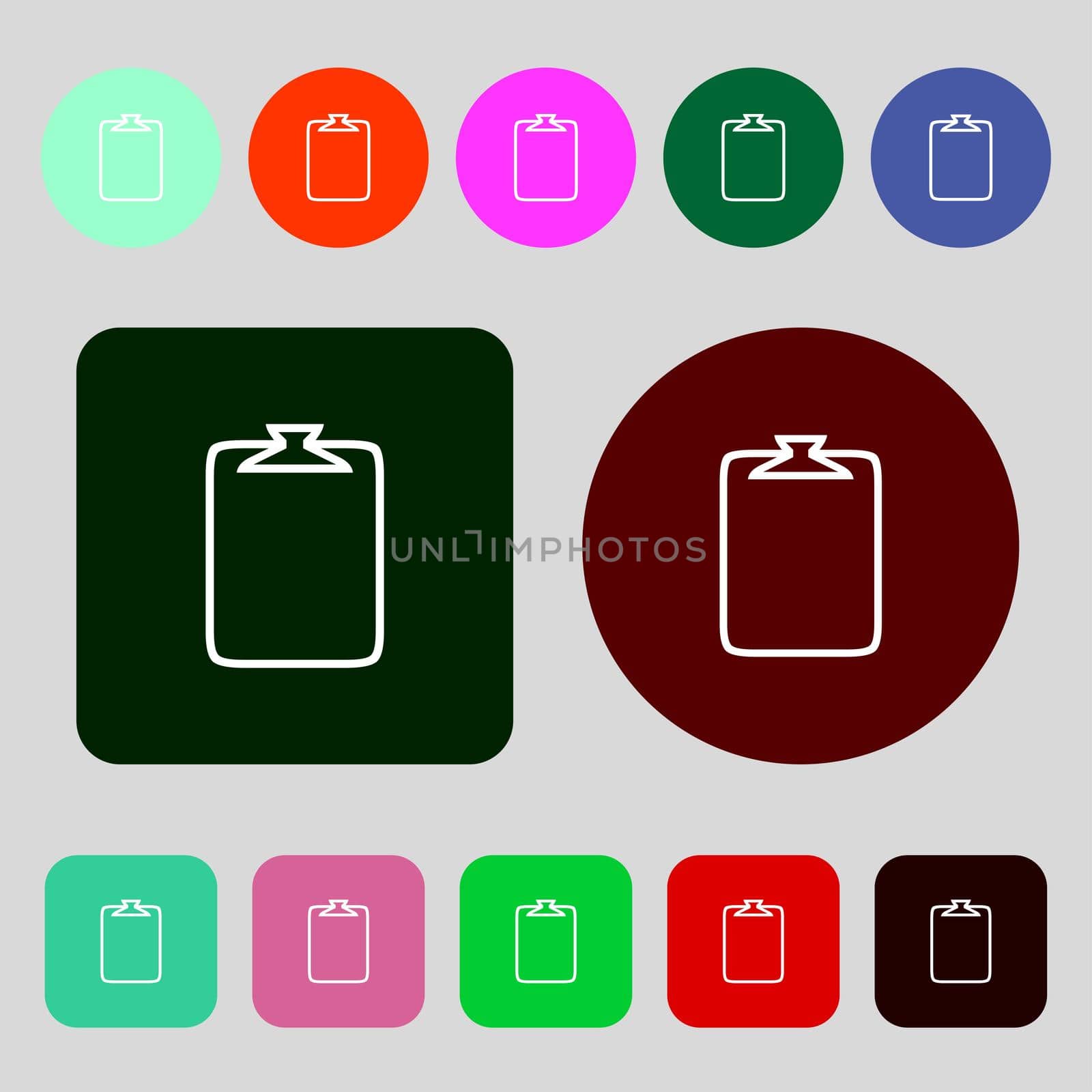 File annex icon. Paper clip symbol. Attach sign.12 colored buttons. Flat design. illustration