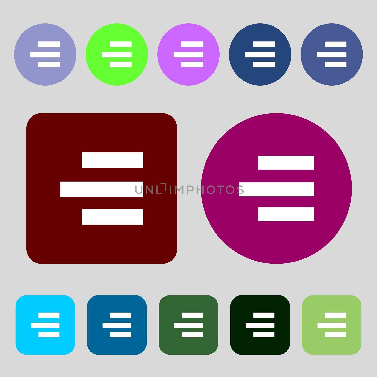 Right-aligned icon sign.12 colored buttons. Flat design. illustration