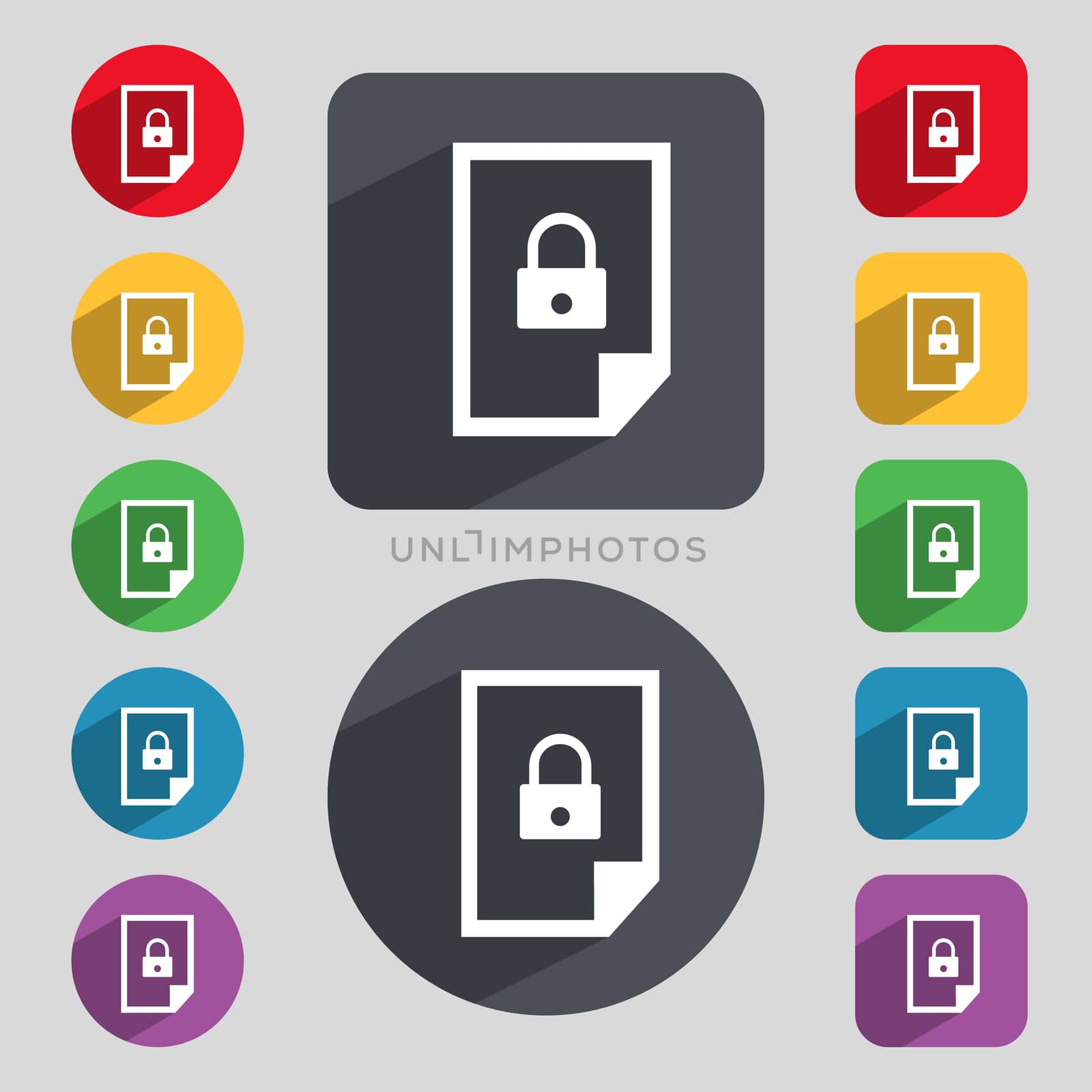 File locked icon sign. Set of coloured buttons. illustration