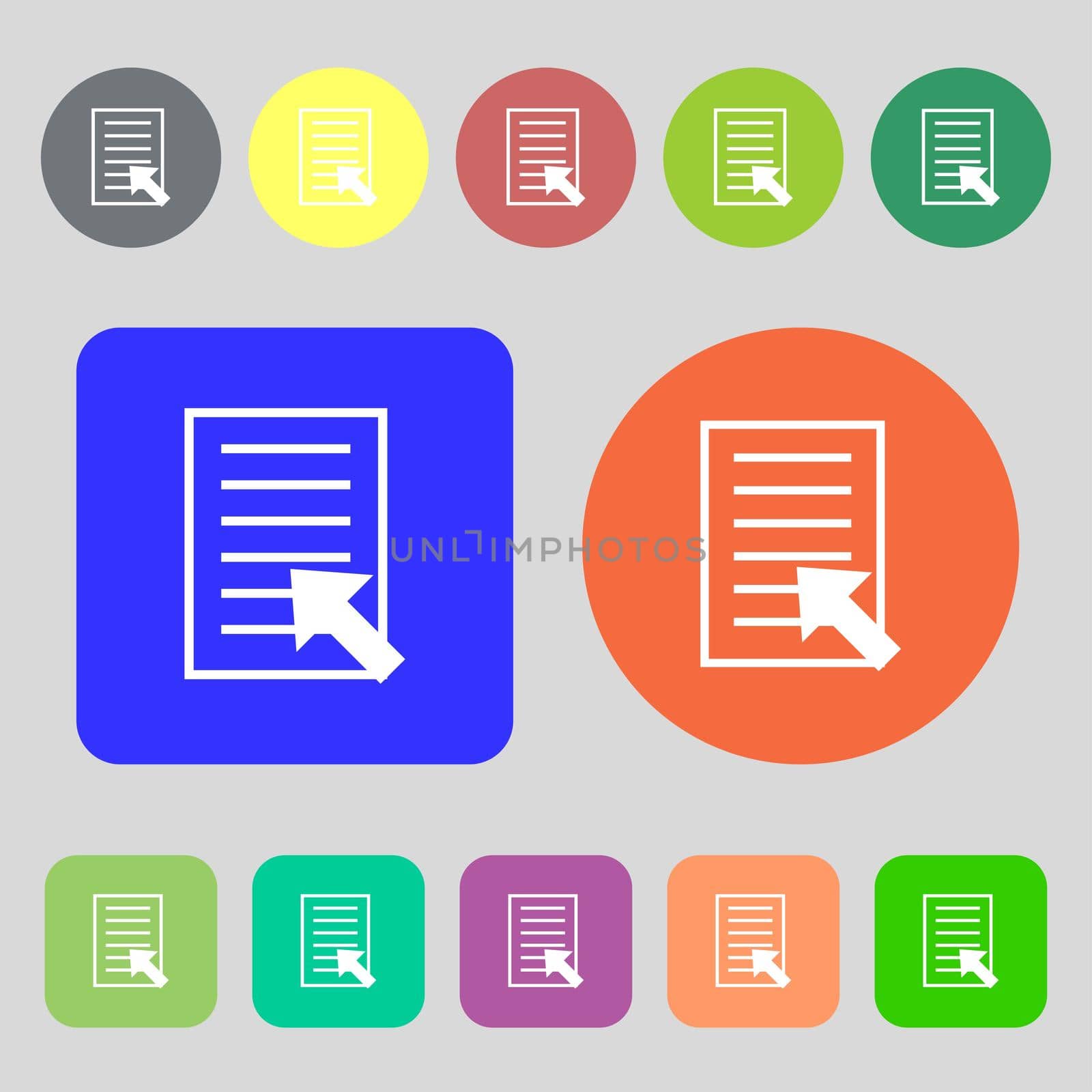 Text file sign icon. File document symbol.12 colored buttons. Flat design. illustration