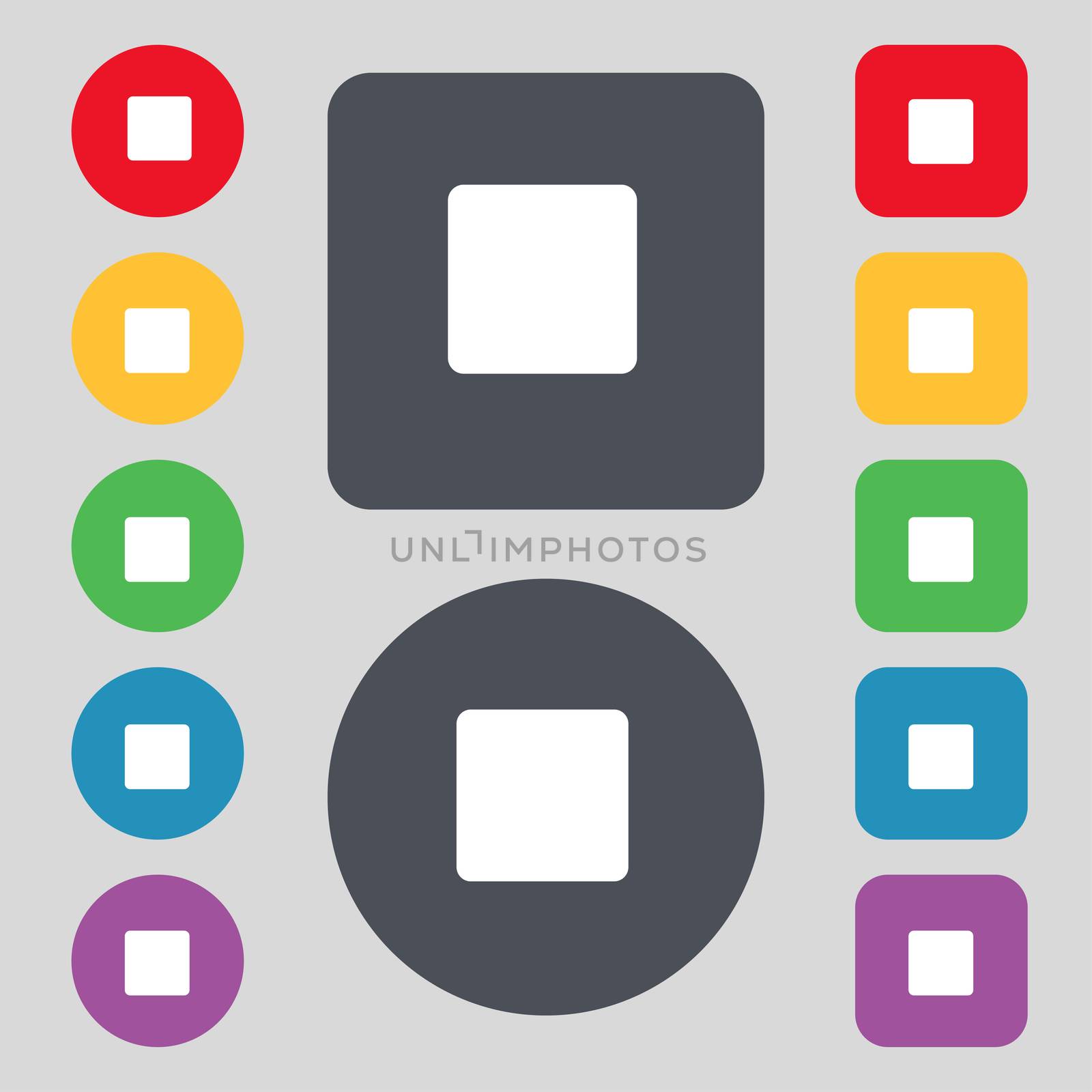 stop button icon sign. A set of 12 colored buttons. Flat design.  by serhii_lohvyniuk