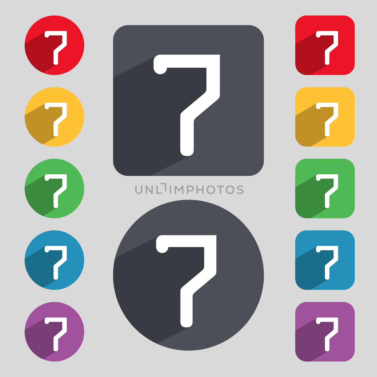 number seven icon sign. Set of coloured buttons. illustration