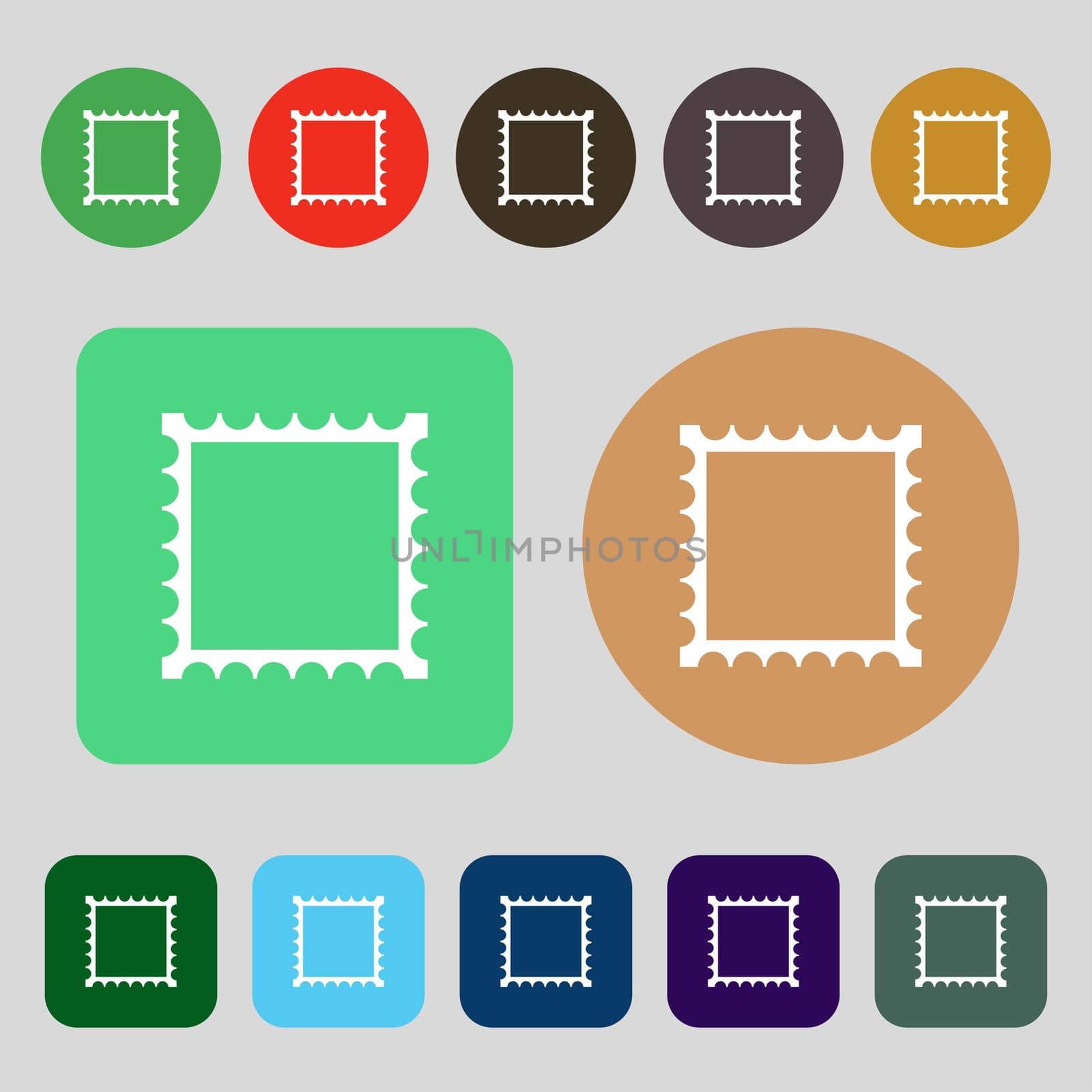 Photo frame template icon sign.12 colored buttons. Flat design. illustration