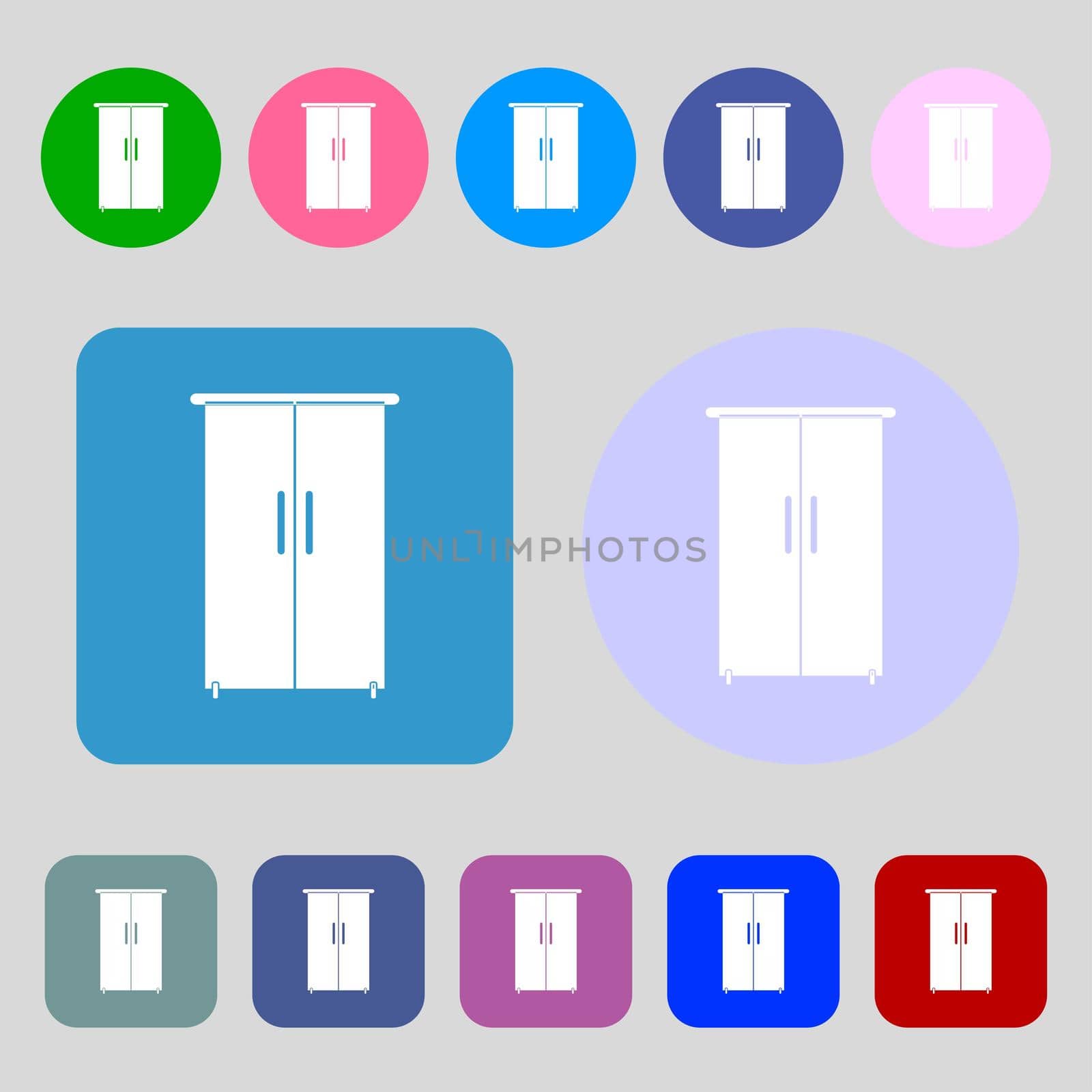 Cupboard icon sign. 12 colored buttons. Flat design.  by serhii_lohvyniuk