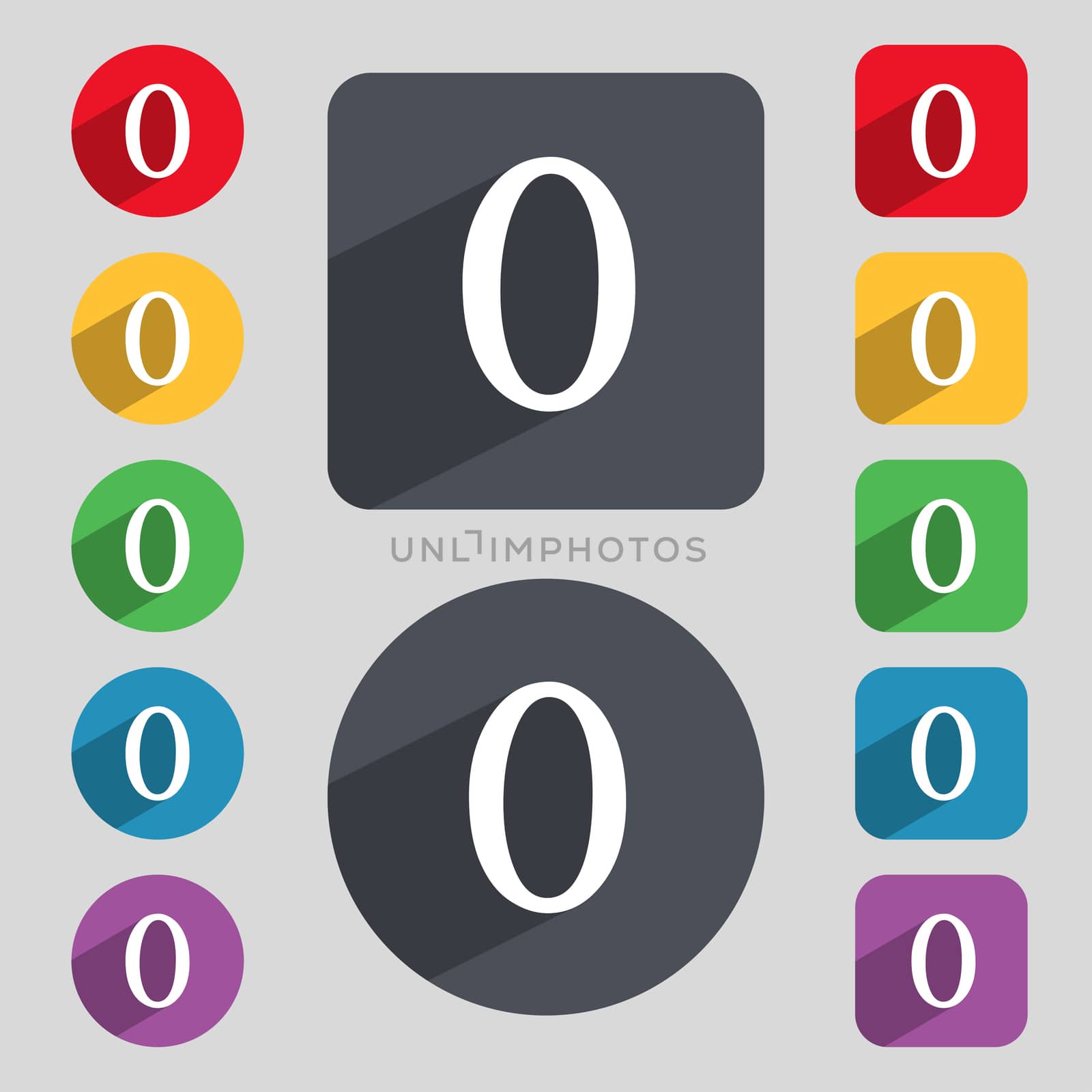 number zero icon sign. Set of coloured buttons.  by serhii_lohvyniuk