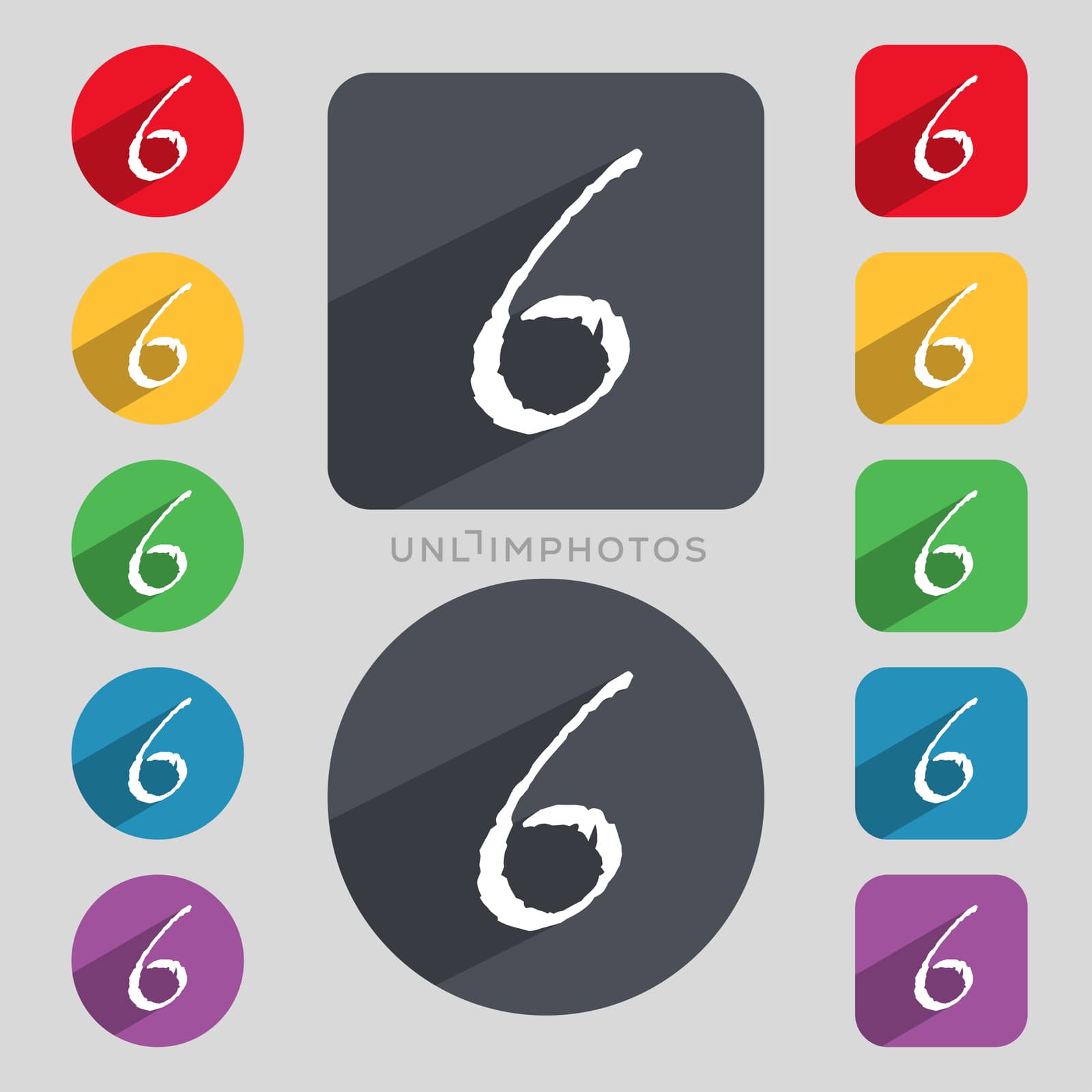 number six icon sign. Set of coloured buttons.  by serhii_lohvyniuk