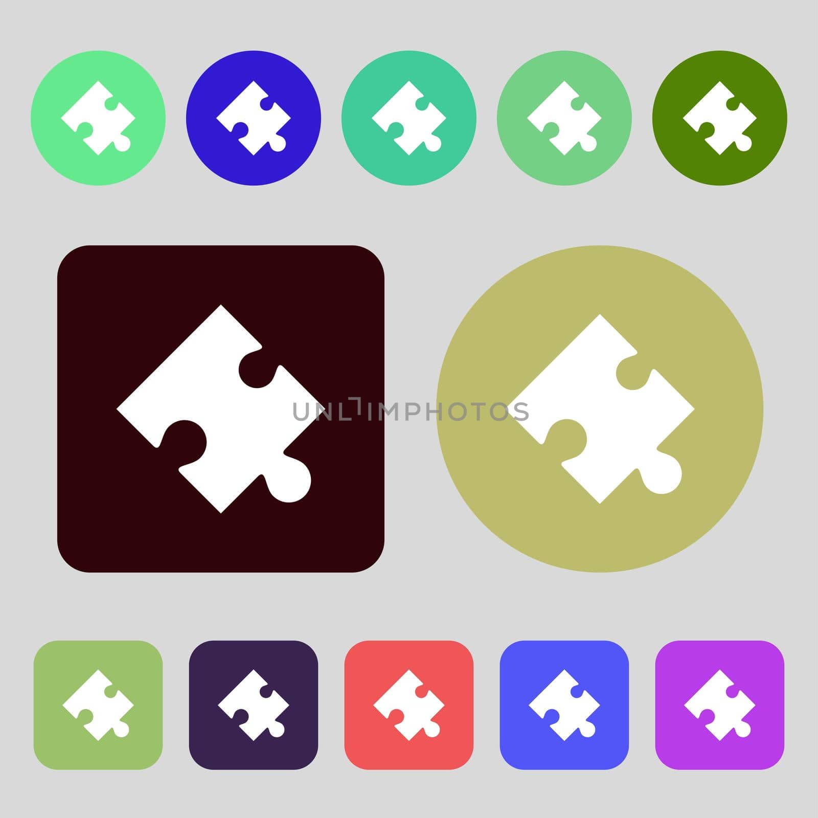 Puzzle piece icon sign. 12 colored buttons. Flat design.  by serhii_lohvyniuk