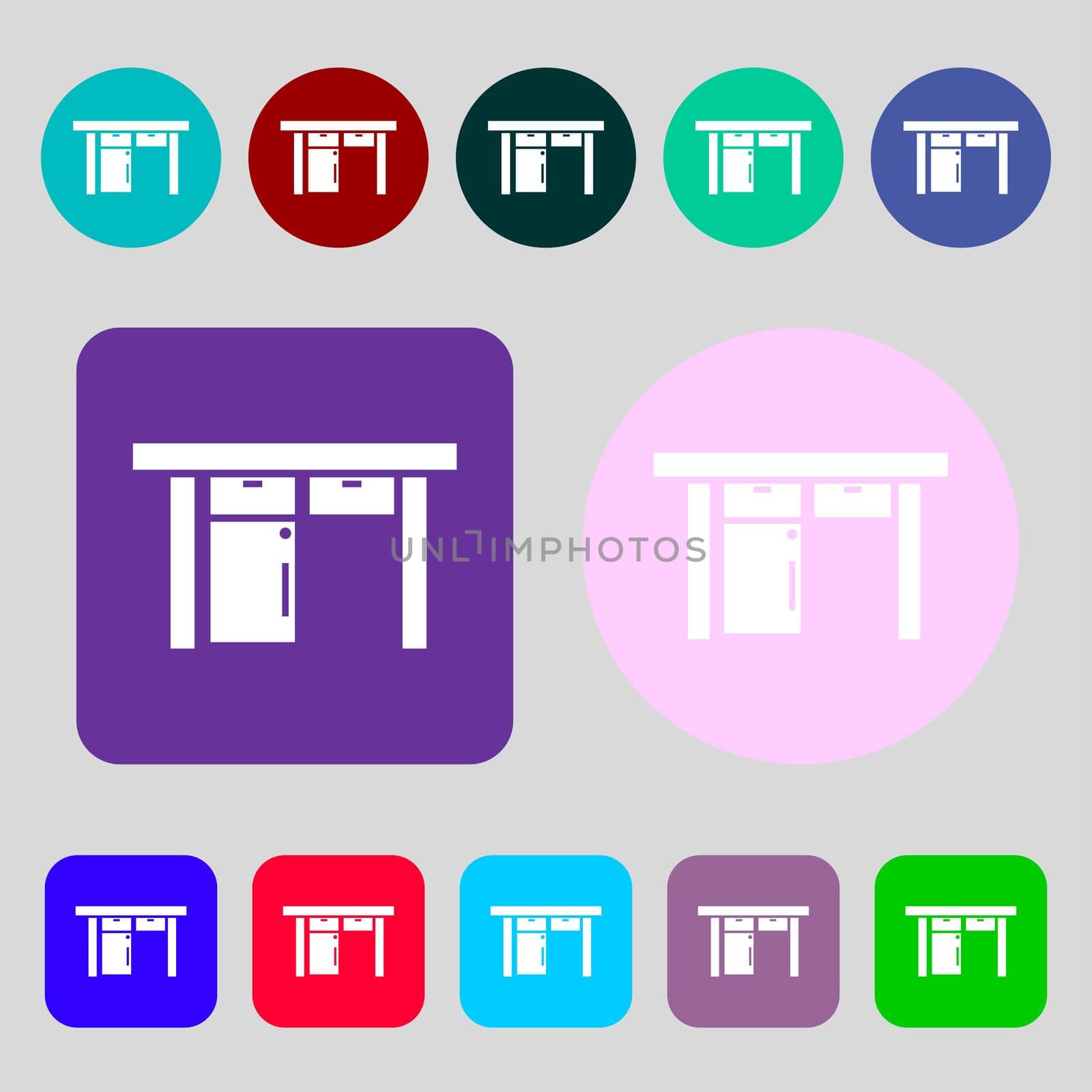 Table icon sign. 12 colored buttons. Flat design.  by serhii_lohvyniuk