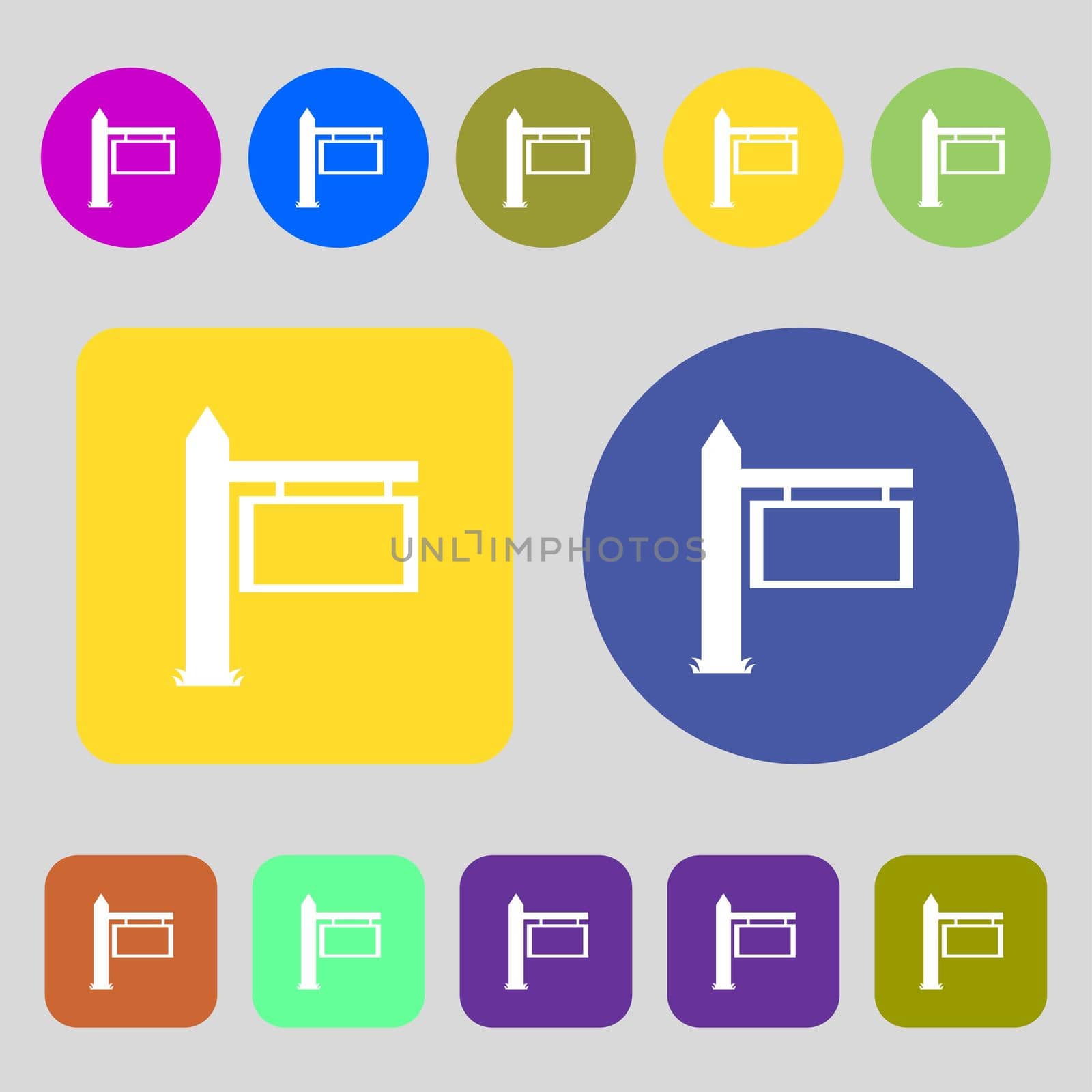 Information Road Sign icon sign. 12 colored buttons. Flat design.  by serhii_lohvyniuk