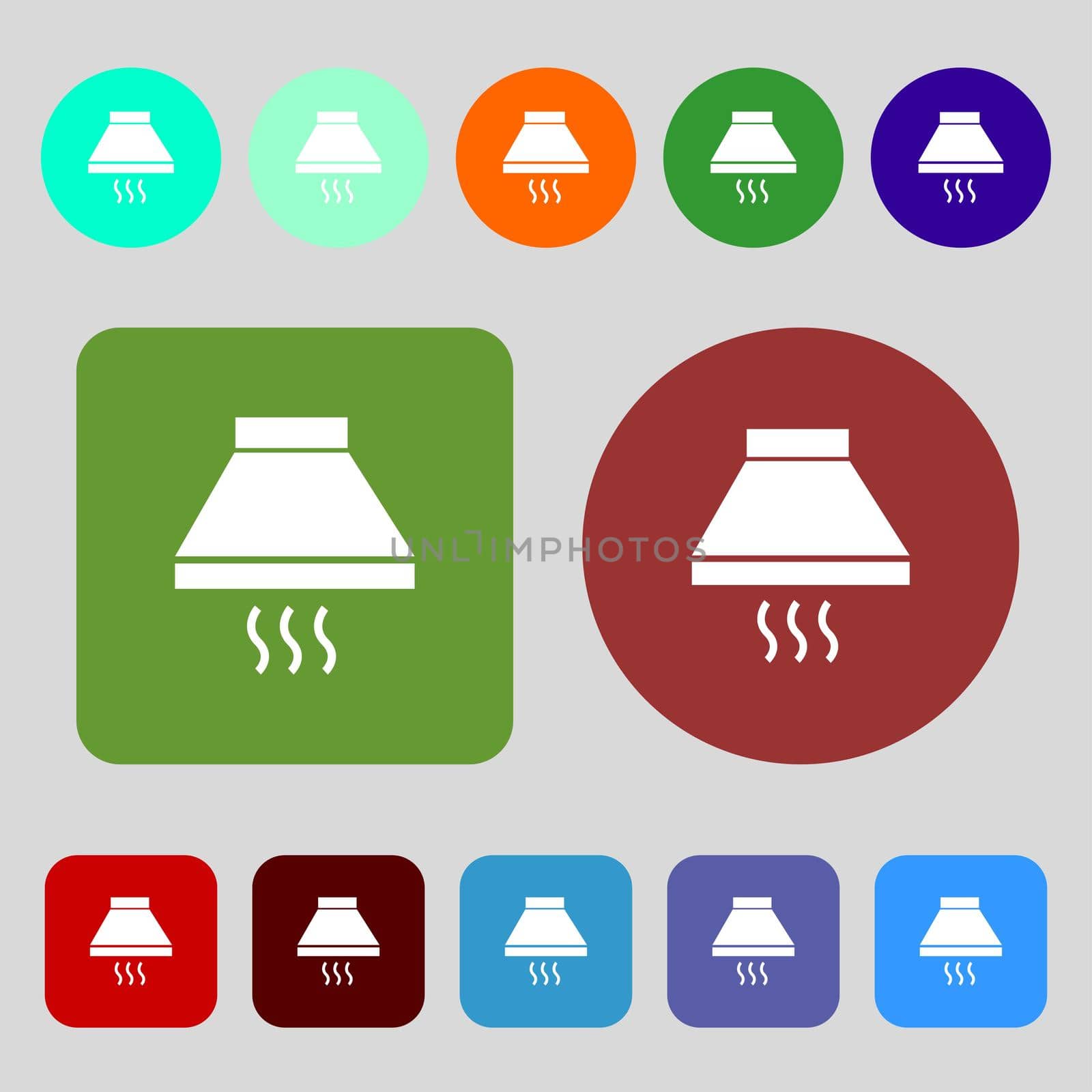 Kitchen hood icon sign. 12 colored buttons. Flat design.  by serhii_lohvyniuk
