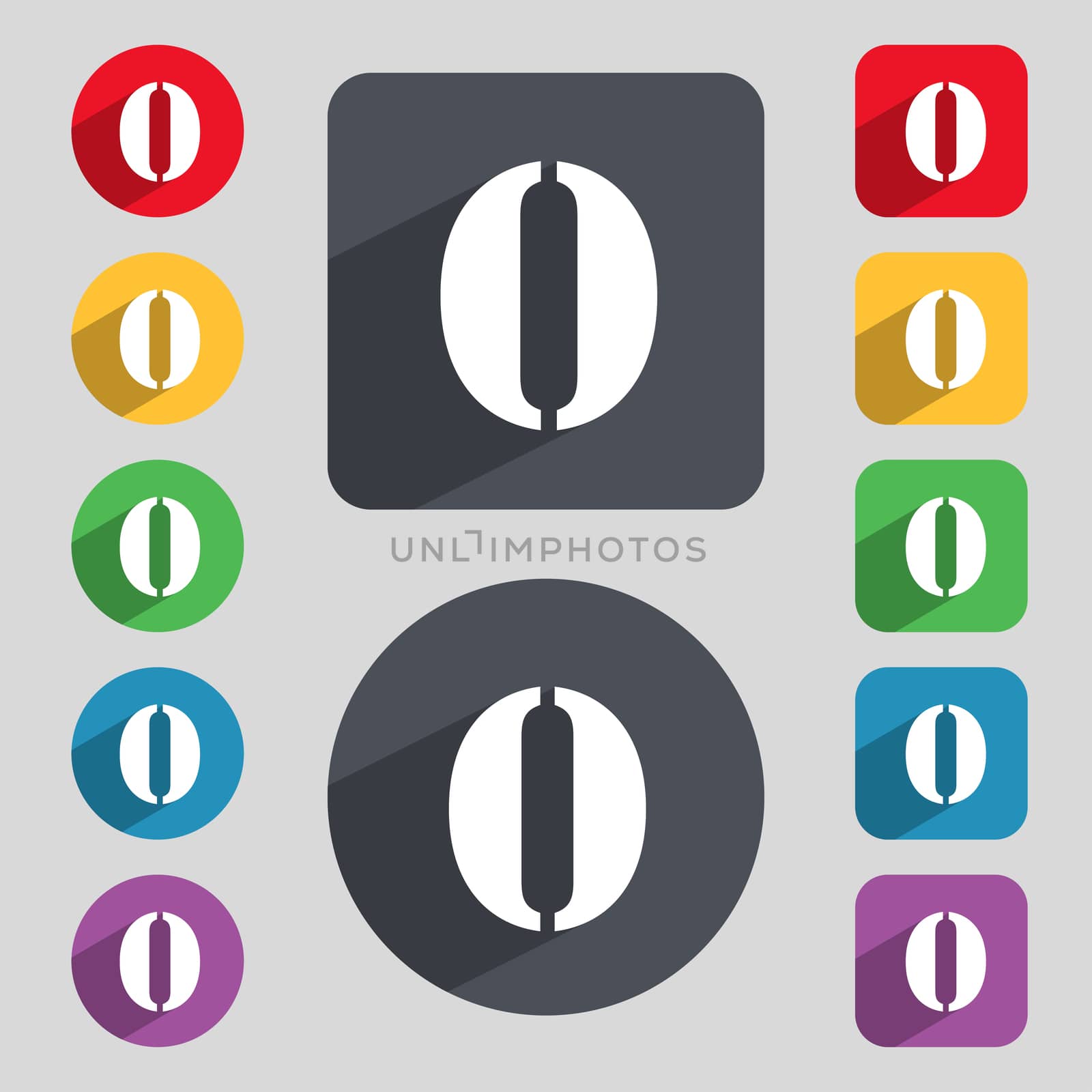 number zero icon sign. Set of coloured buttons. illustration