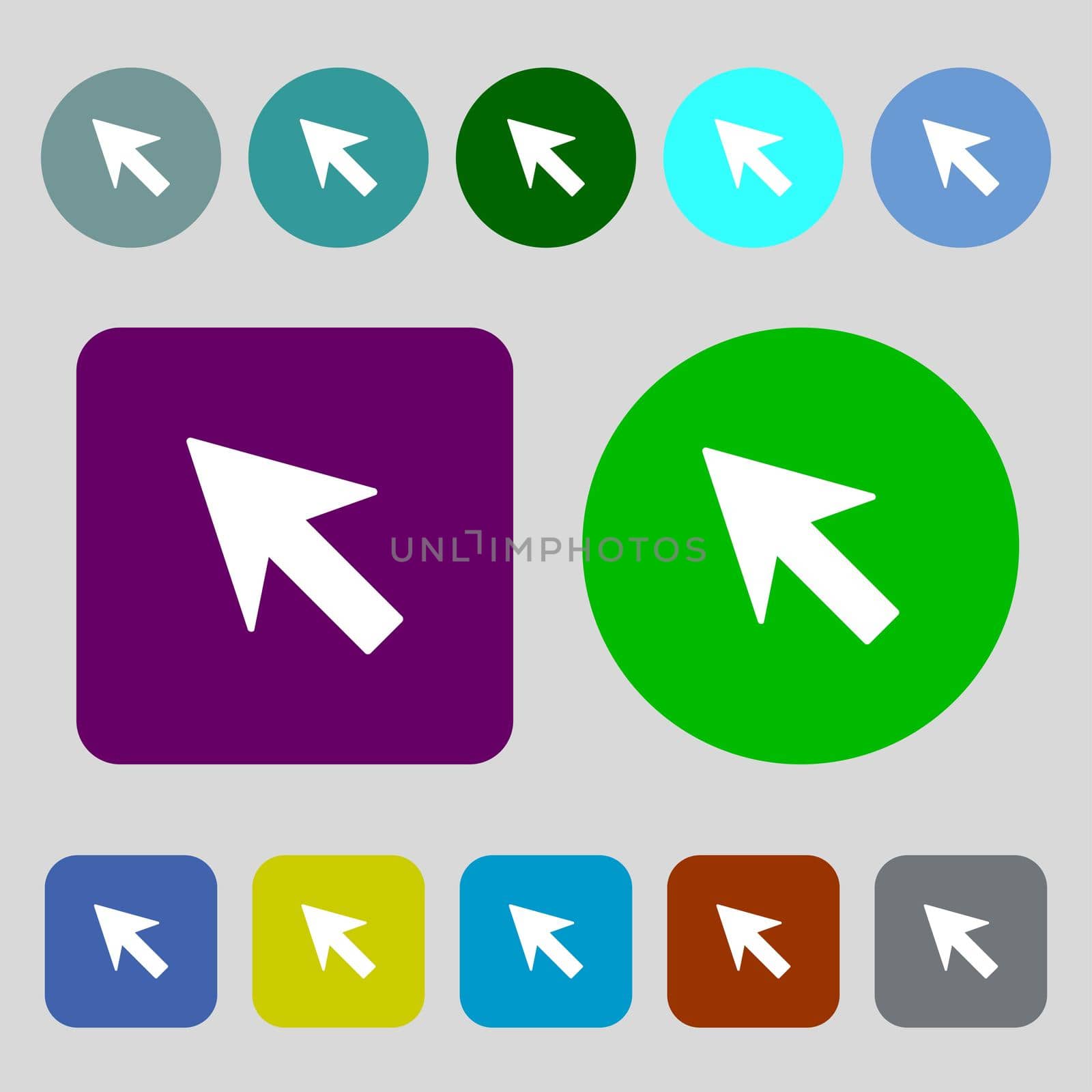 Cursor, arrow icon sign. 12 colored buttons. Flat design.  by serhii_lohvyniuk