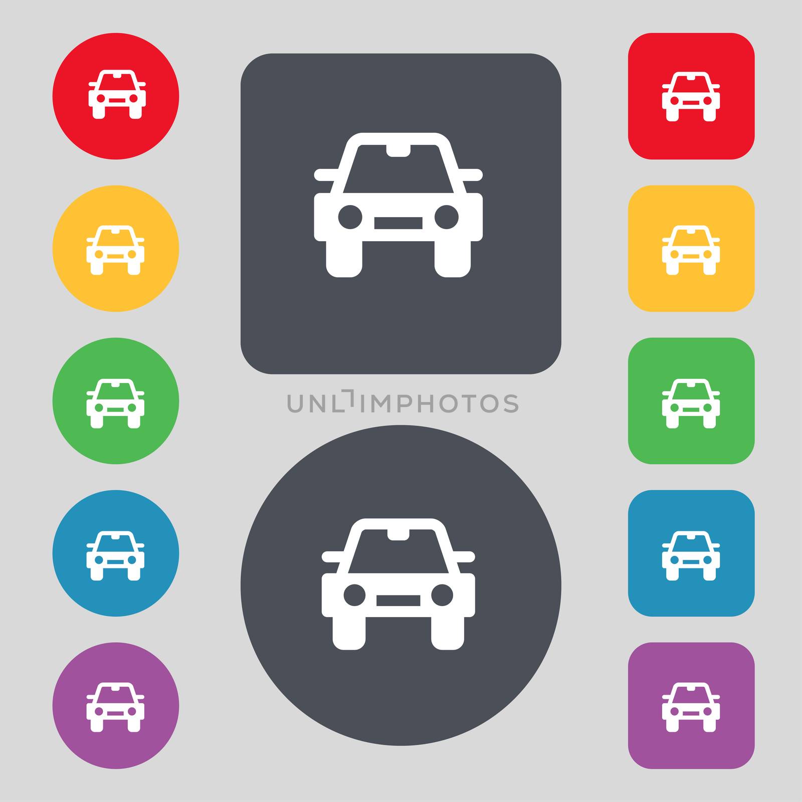 Auto icon sign. A set of 12 colored buttons. Flat design.  by serhii_lohvyniuk