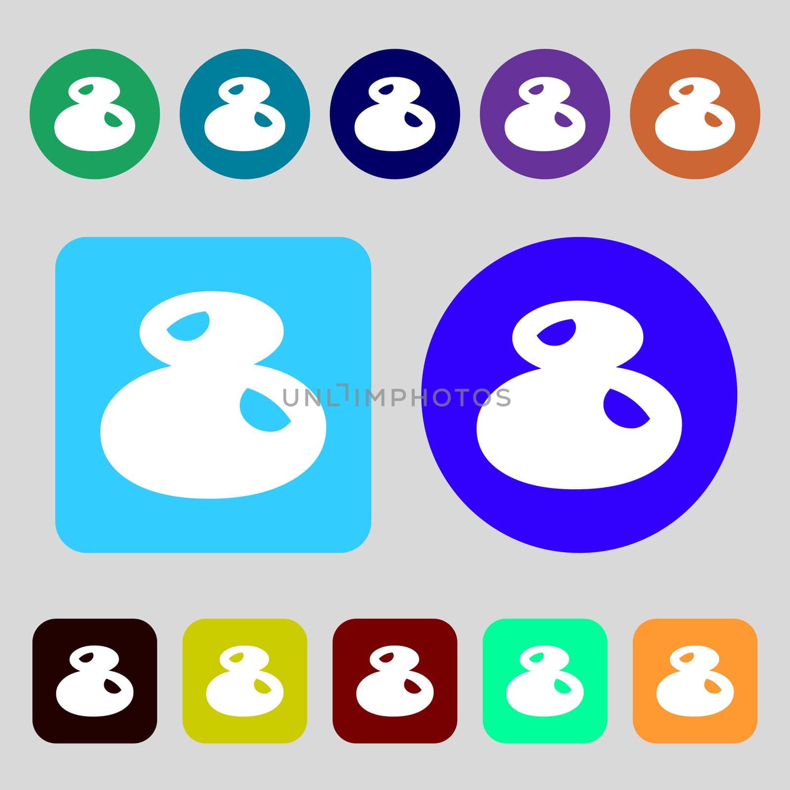 number Eight icon sign.12 colored buttons. Flat design. illustration