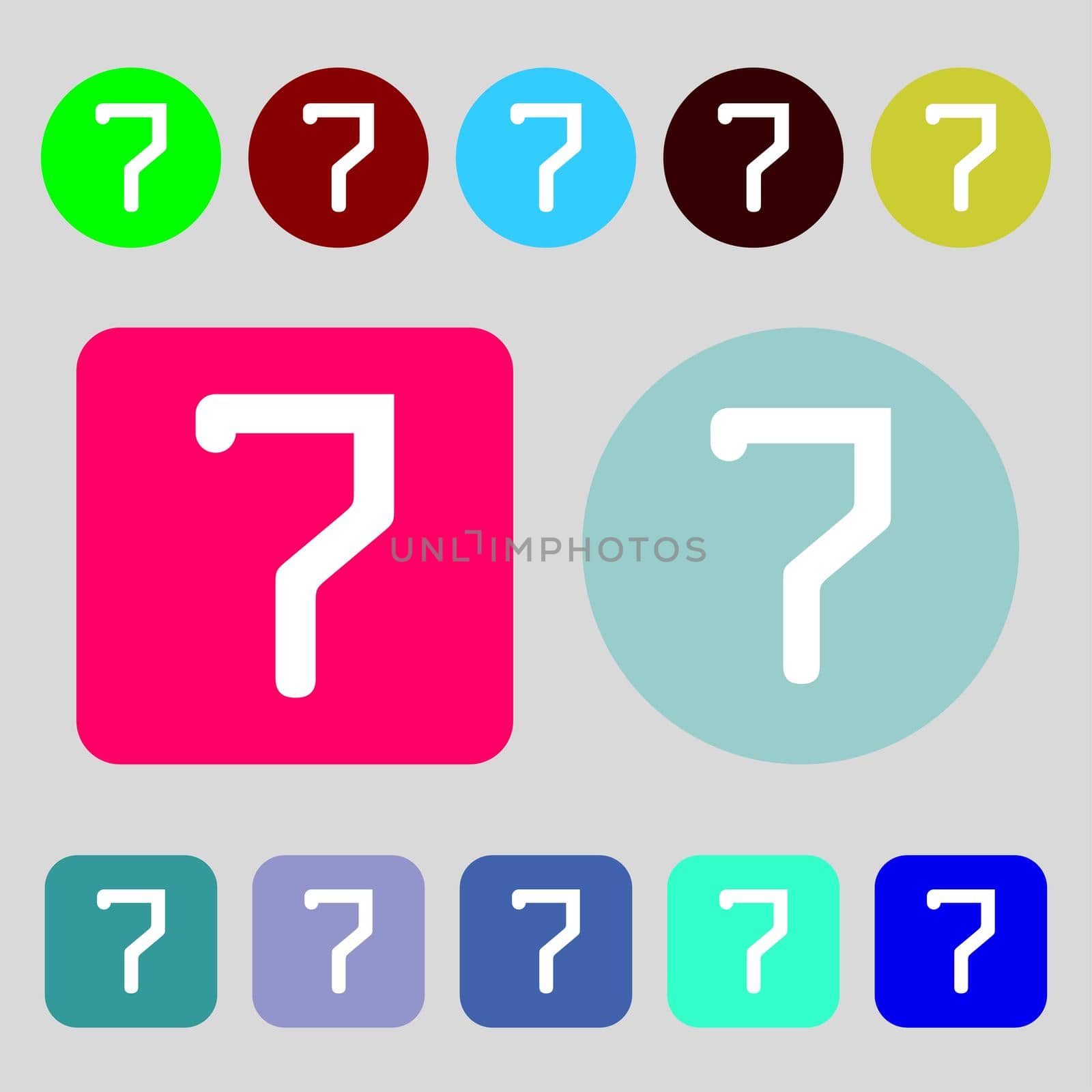 number seven icon sign.12 colored buttons. Flat design. illustration