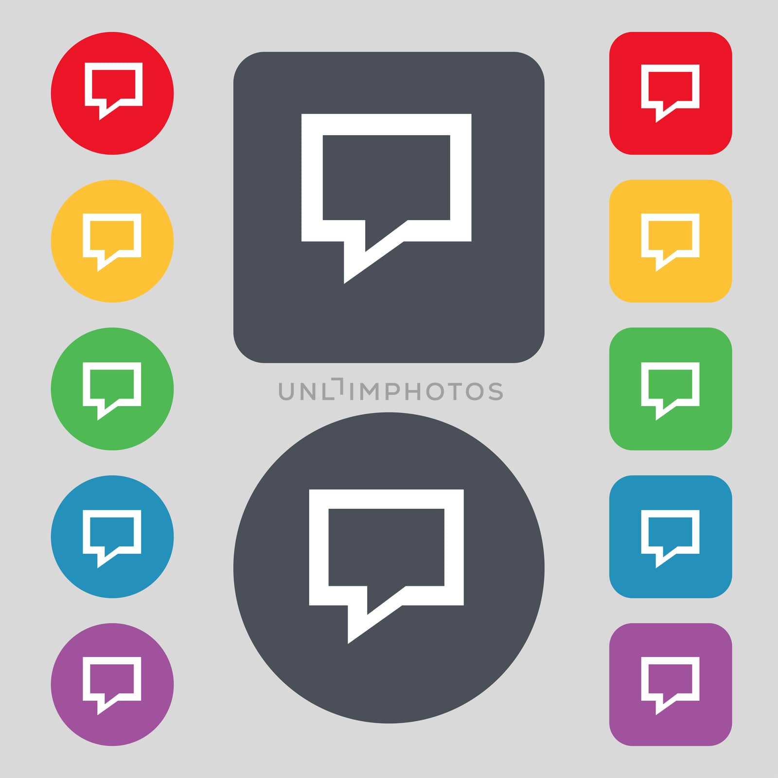 Speech bubble, Think cloud icon sign. A set of 12 colored buttons. Flat design.  by serhii_lohvyniuk