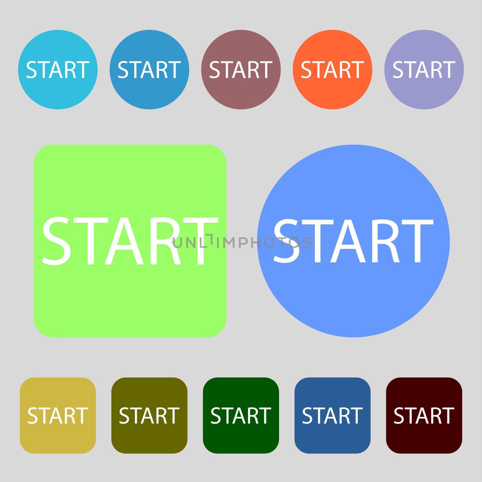 Start engine sign icon.12 colored buttons. Flat design. illustration