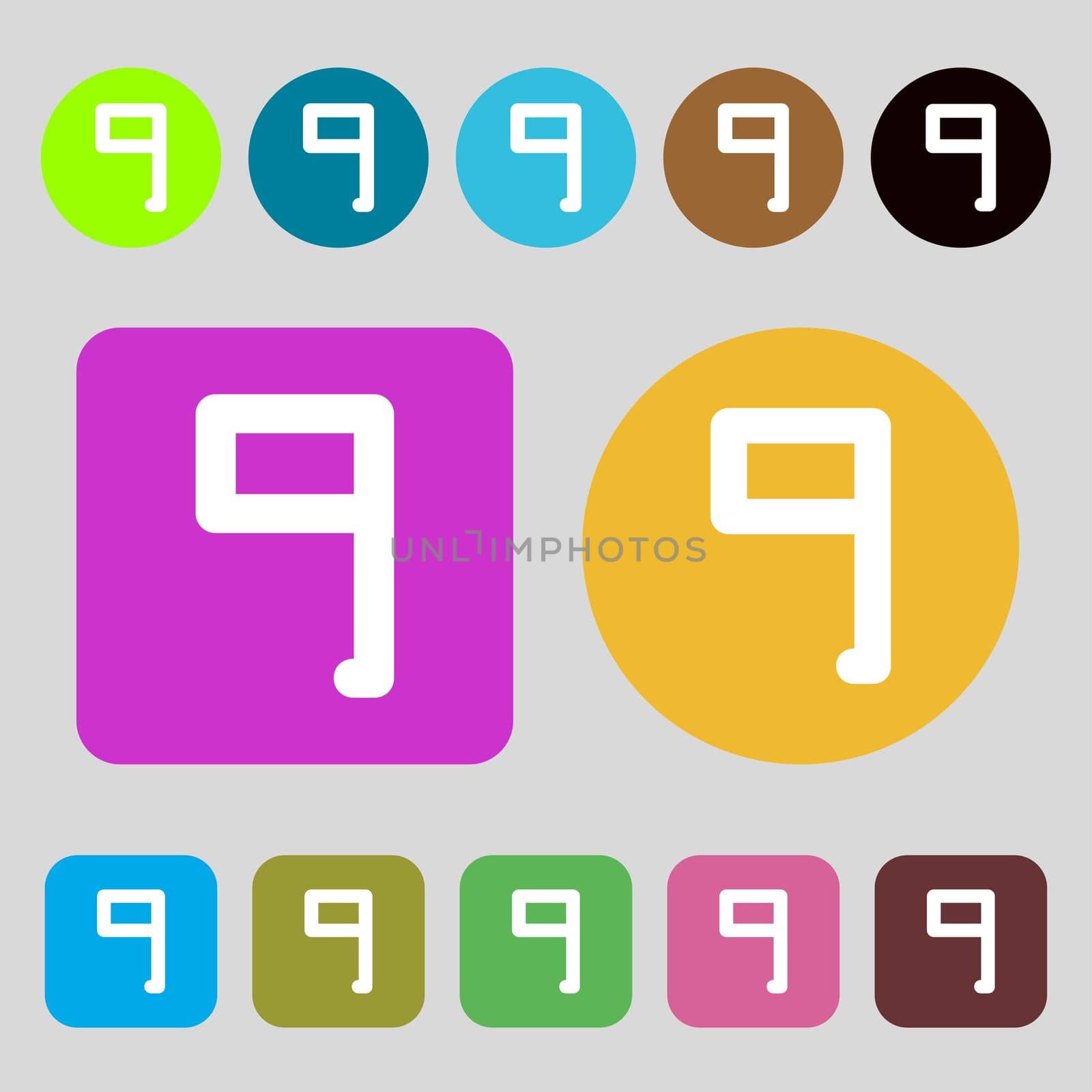 number Nine icon sign.12 colored buttons. Flat design. illustration