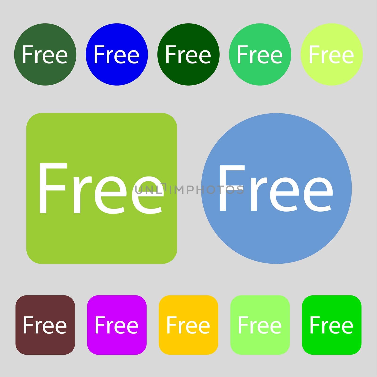 Free sign icon. Special offer symbol.12 colored buttons. Flat design. illustration