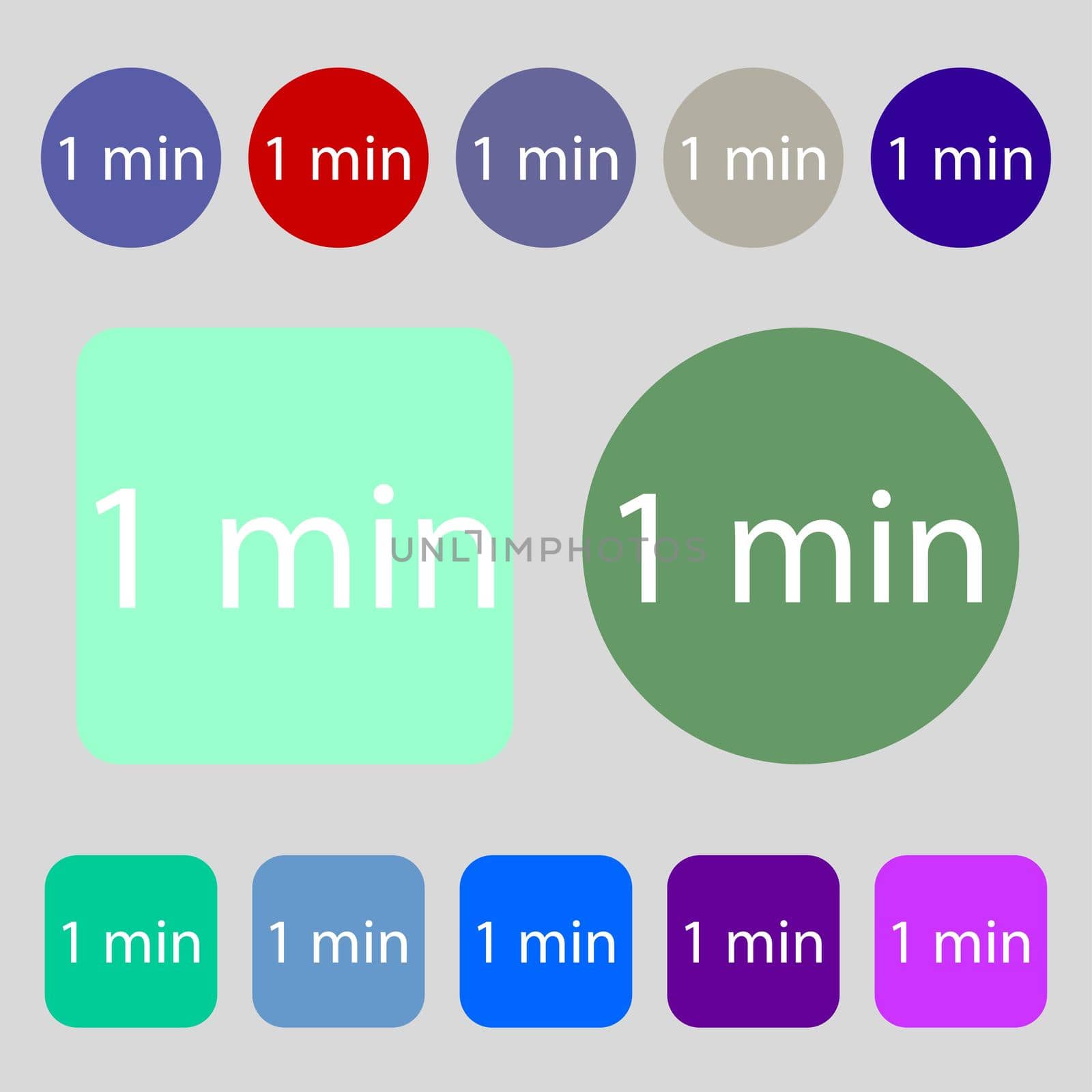 One minutes sign icon. 12 colored buttons. Flat design.  by serhii_lohvyniuk