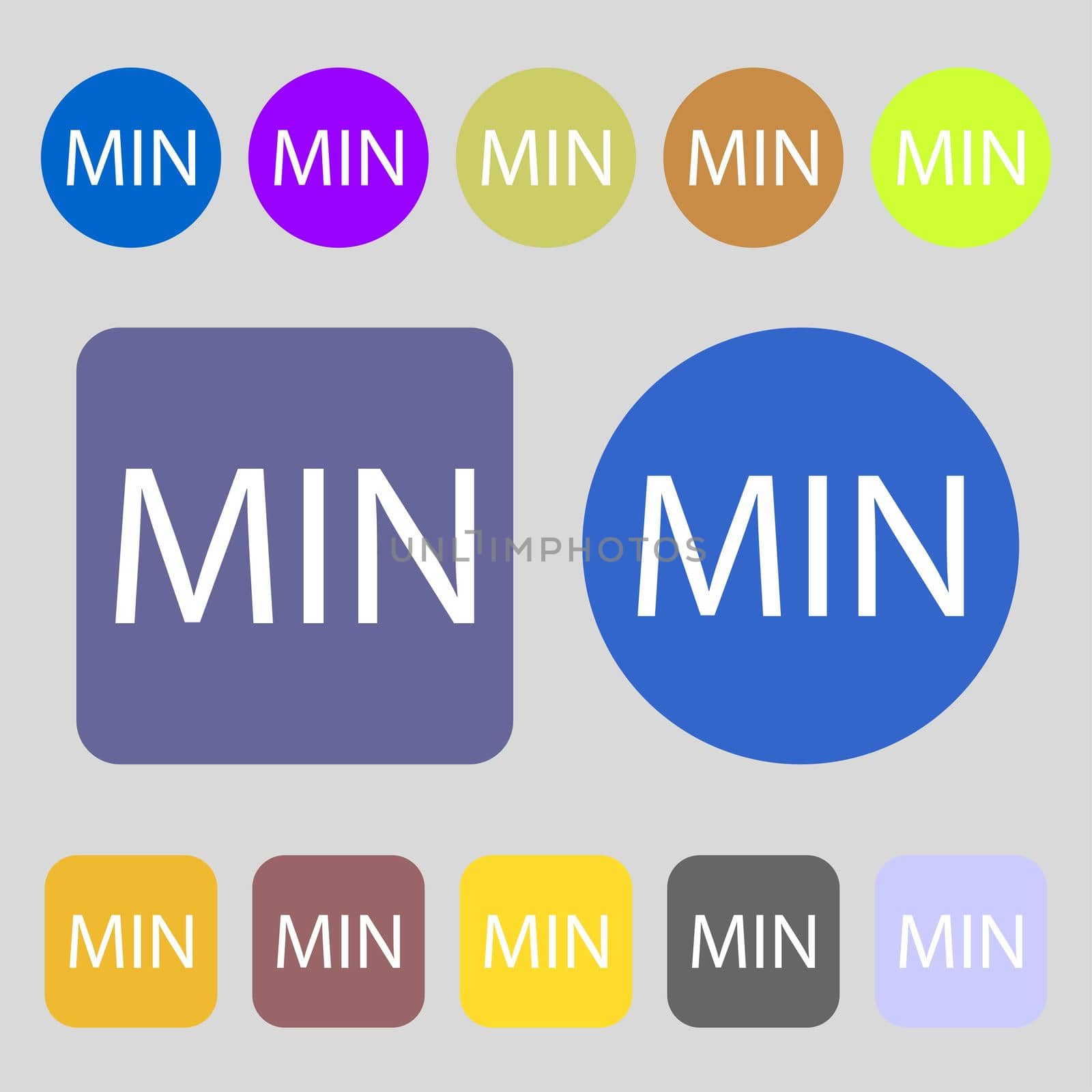 minimum sign icon.12 colored buttons. Flat design. illustration