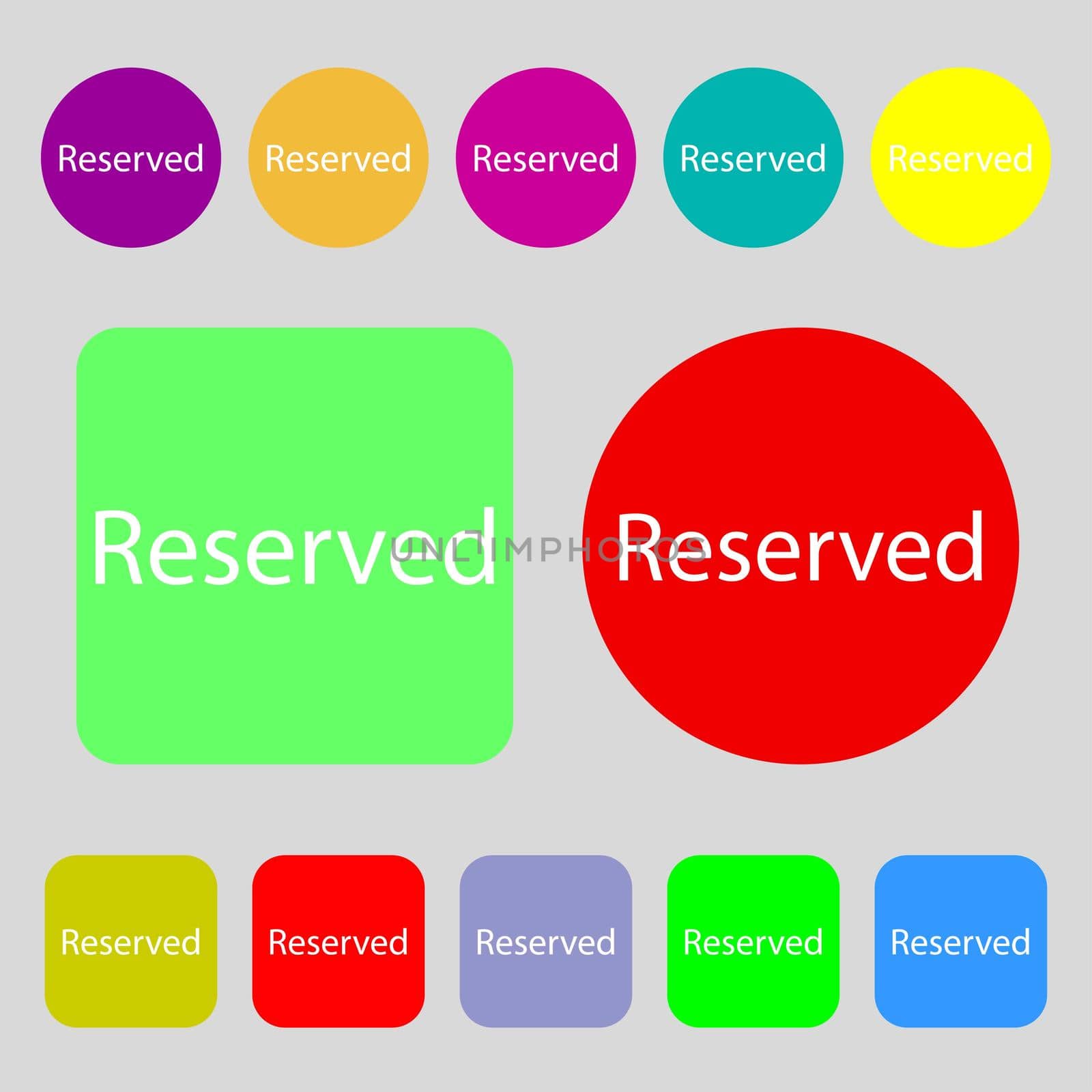 Reserved sign icon.12 colored buttons. Flat design. illustration