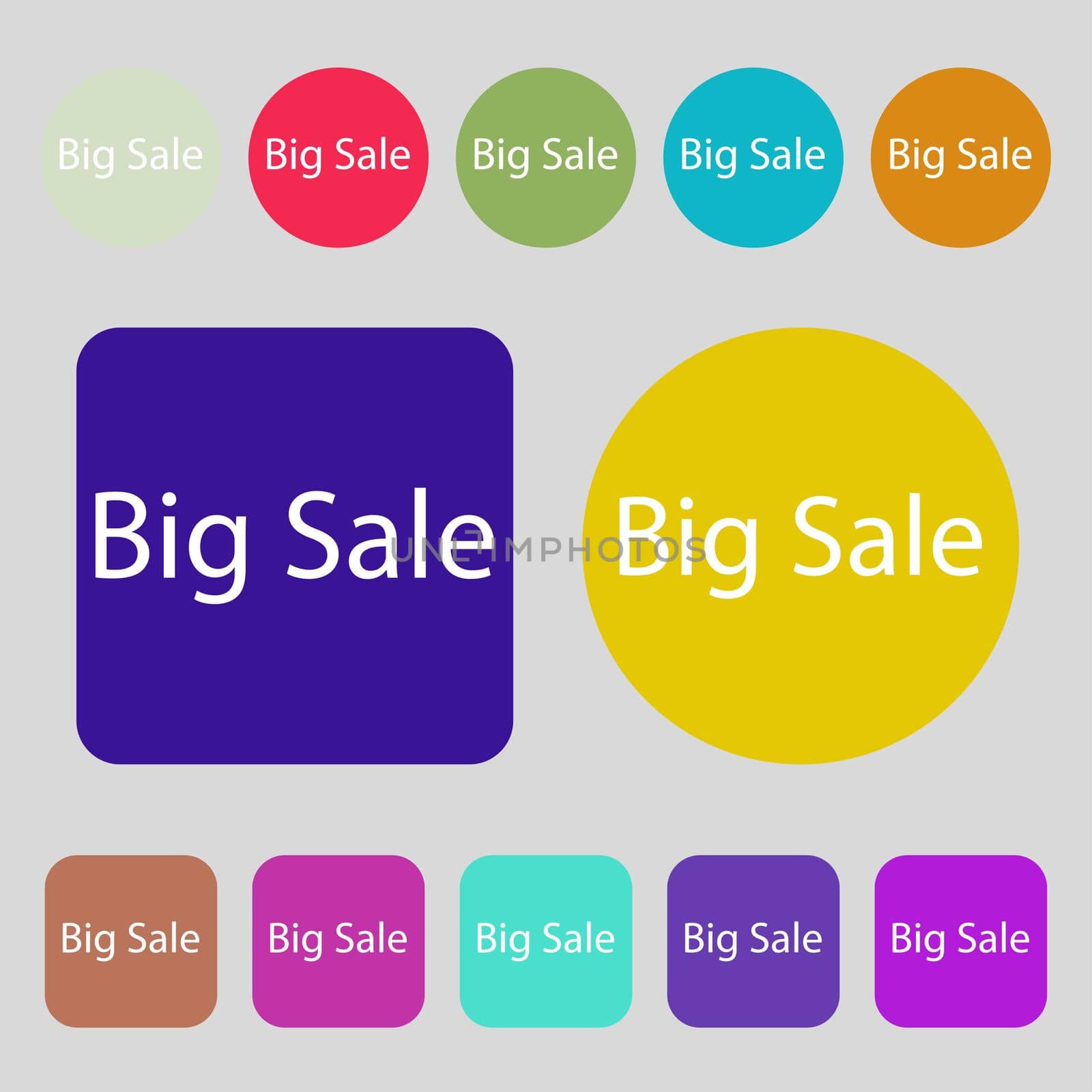 Big sale sign icon. Special offer symbol. 12 colored buttons. Flat design.  by serhii_lohvyniuk