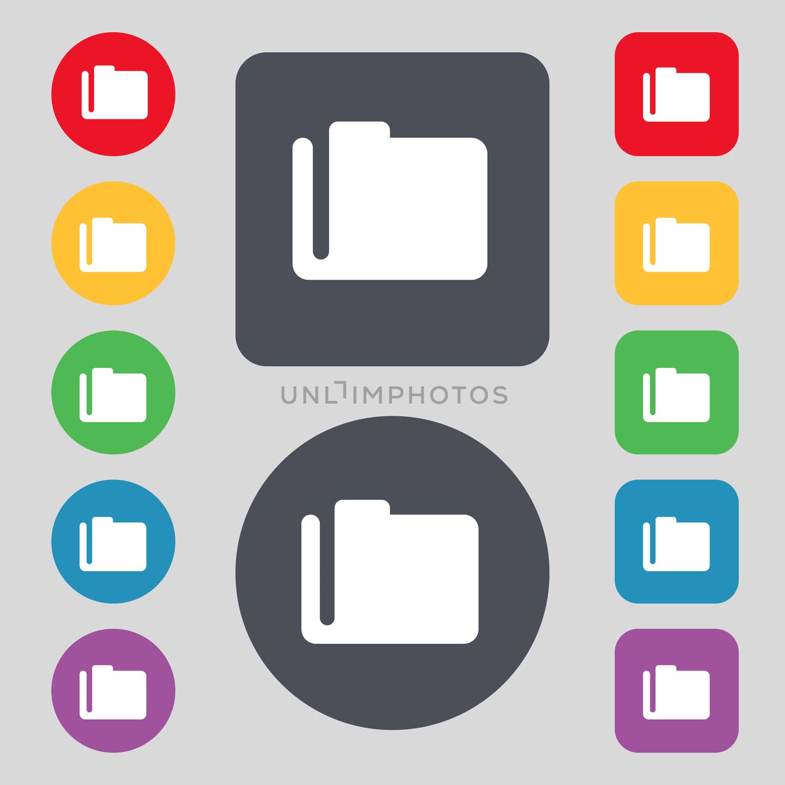 Document folder icon sign. A set of 12 colored buttons. Flat design.  by serhii_lohvyniuk