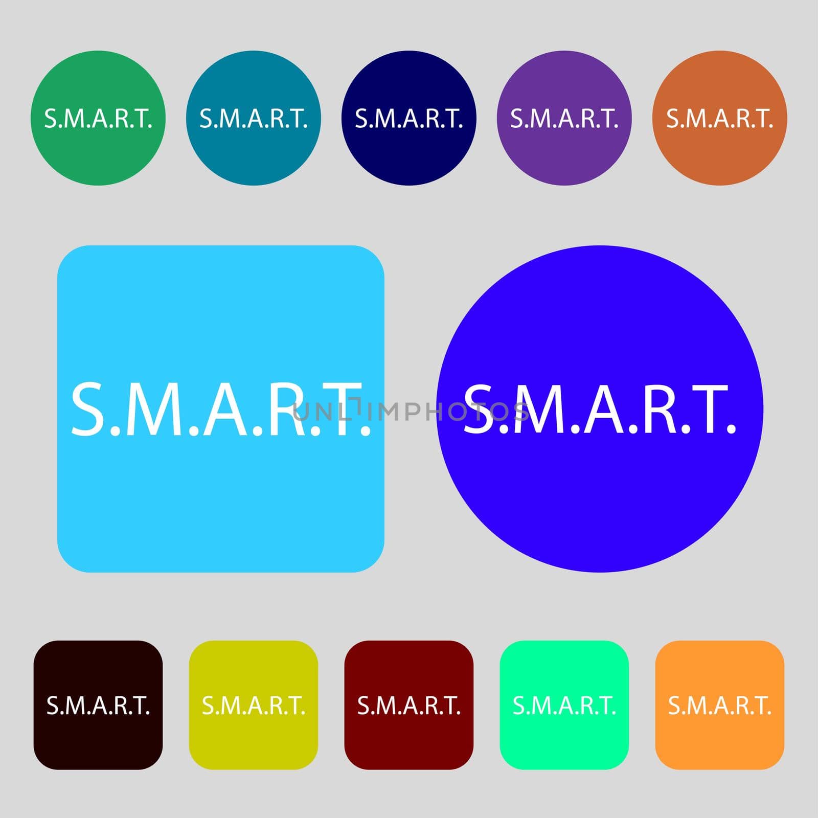 Smart sign icon. Press button.12 colored buttons. Flat design. illustration