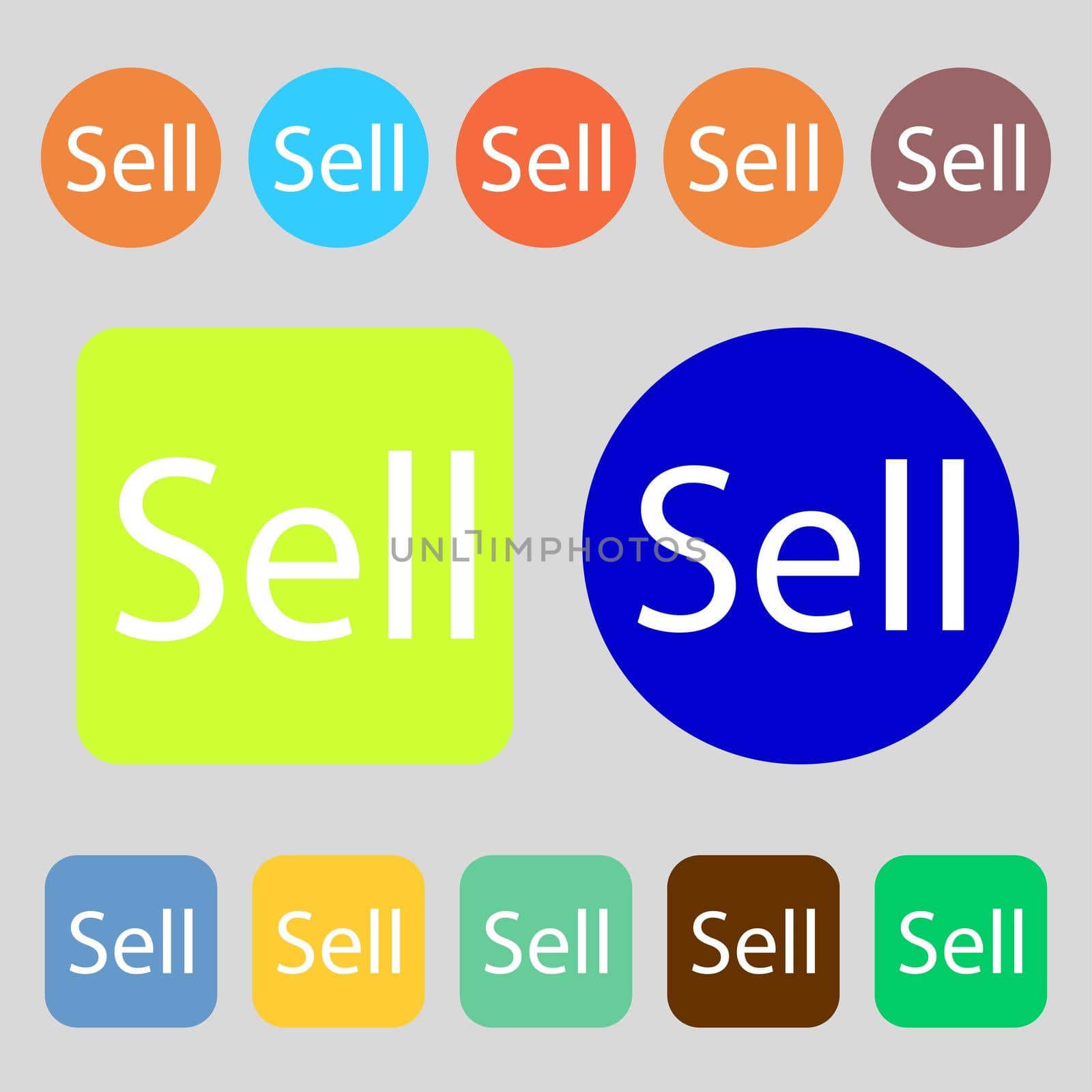 Sell sign icon. Contributor earnings button.12 colored buttons. Flat design. illustration
