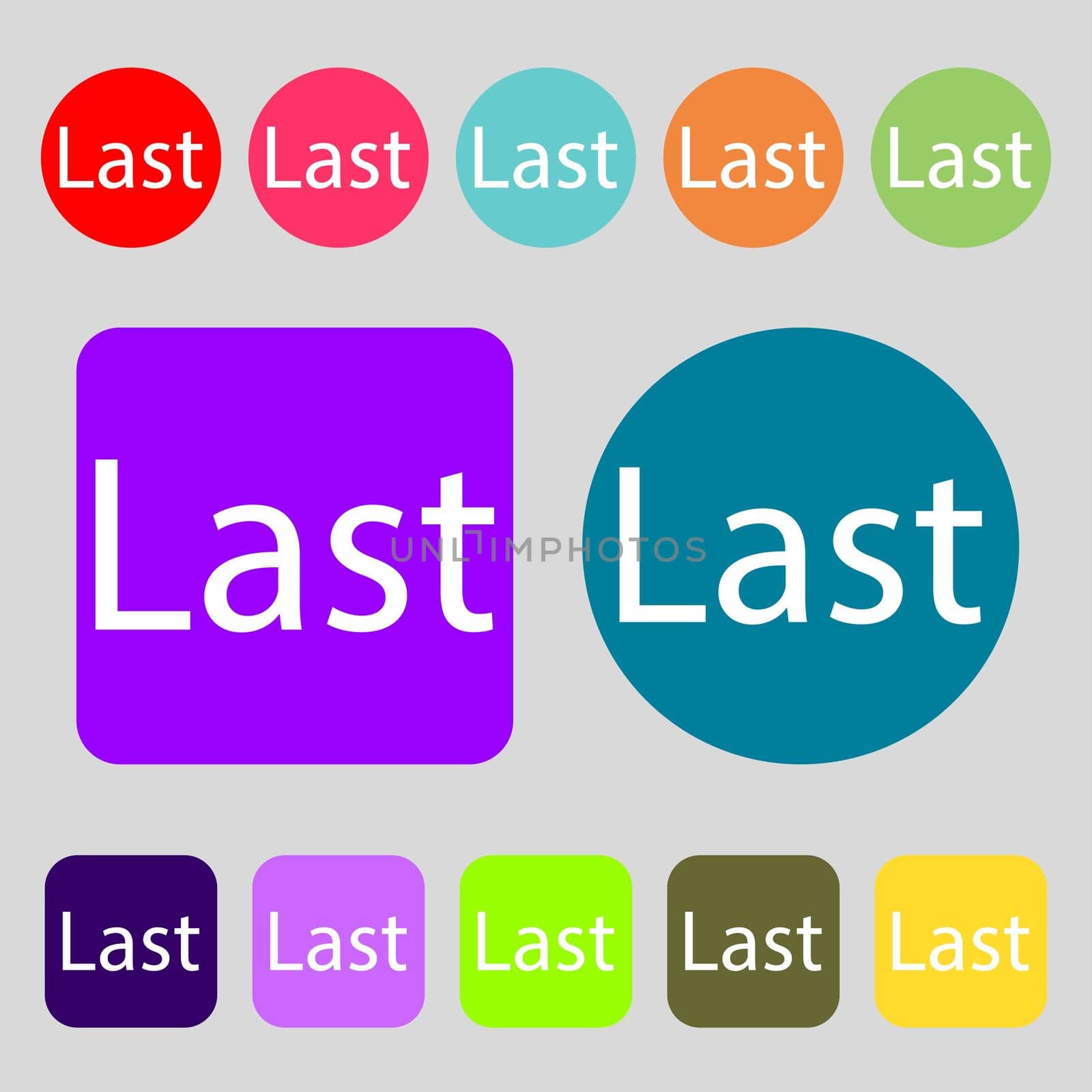 Last sign icon. Navigation symbol.12 colored buttons. Flat design. illustration