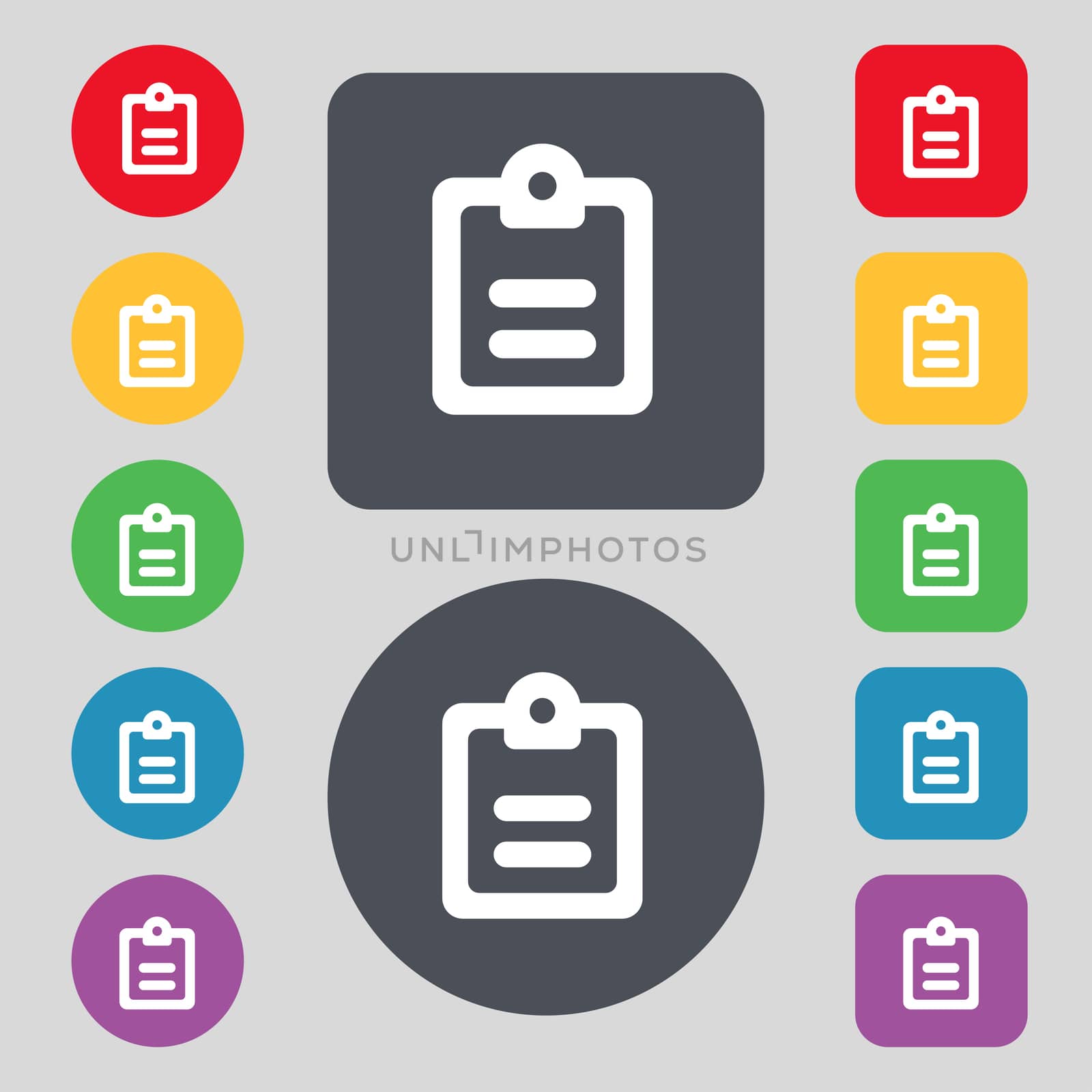 Text file icon sign. A set of 12 colored buttons. Flat design. illustration