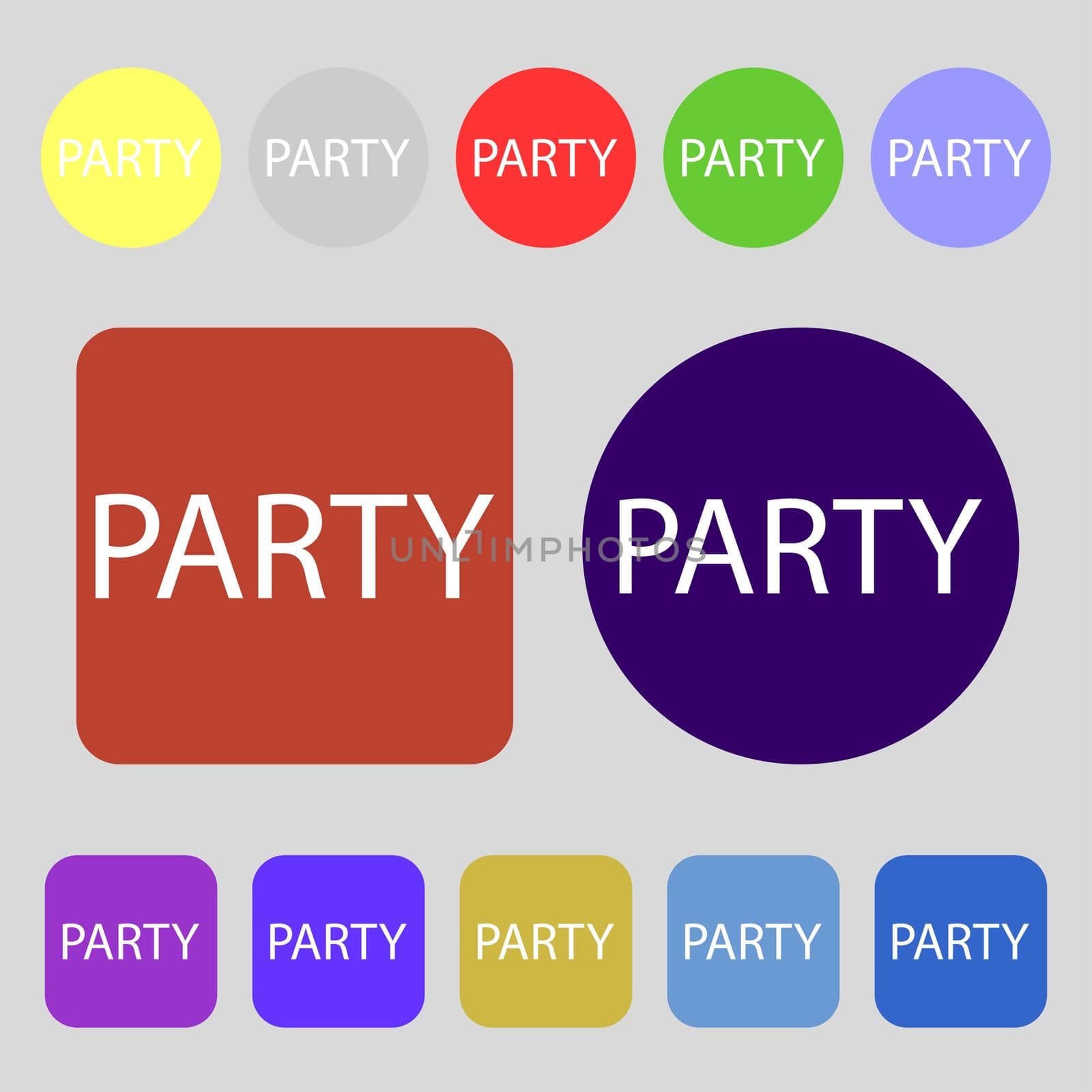 Party sign icon. Birthday air balloon with rope or ribbon symbol. 12 colored buttons. Flat design.  by serhii_lohvyniuk