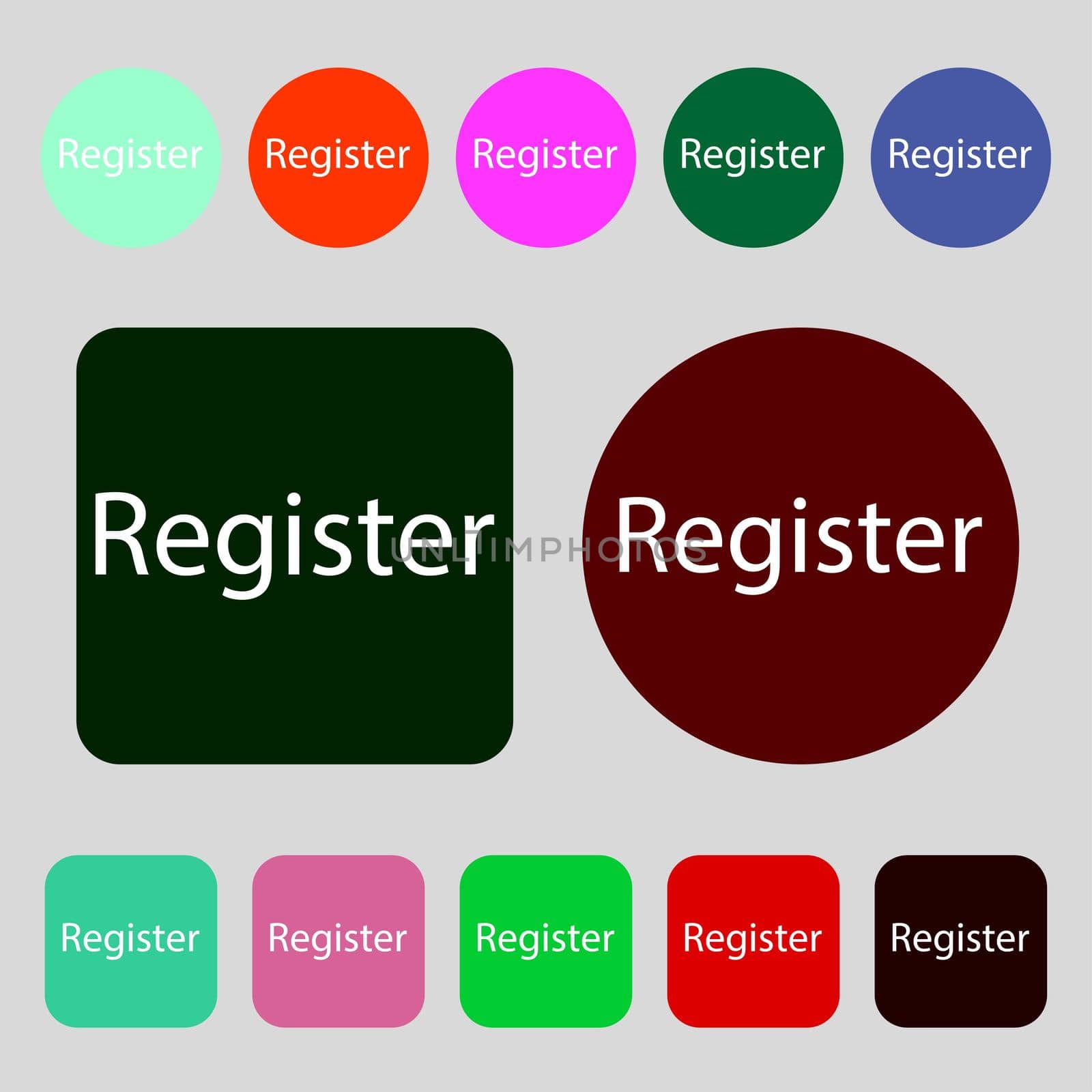 Register sign icon. Membership symbol. Website navigation. 12 colored buttons. Flat design.  by serhii_lohvyniuk