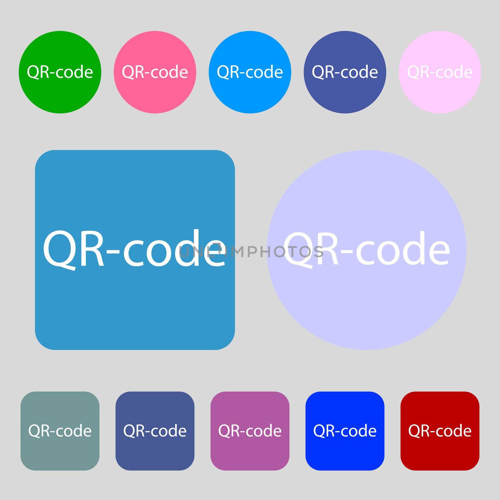 Qr code sign icon. Scan code symbol.12 colored buttons. Flat design. illustration