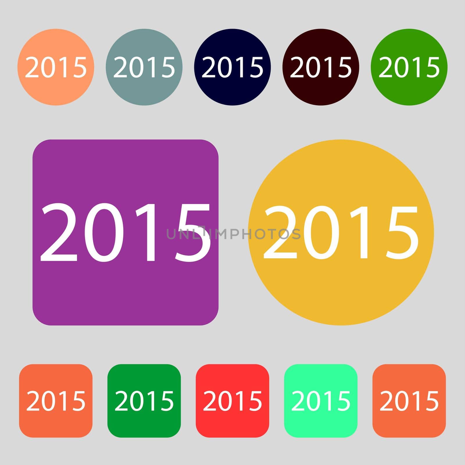 Happy new year 2015 sign icon. Calendar date. 12 colored buttons. Flat design.  by serhii_lohvyniuk