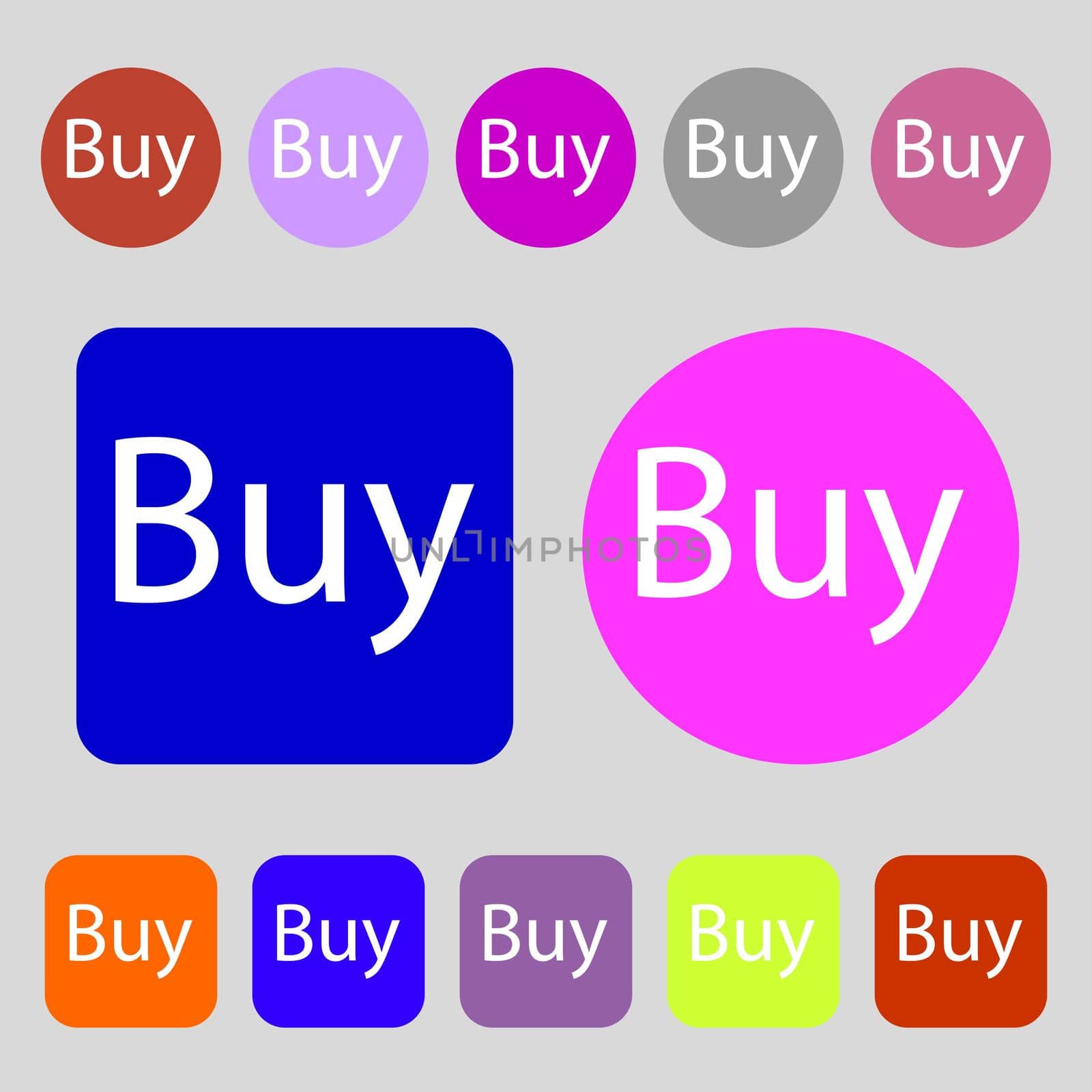 Buy sign icon. Online buying dollar usd button. 12 colored buttons. Flat design.  by serhii_lohvyniuk