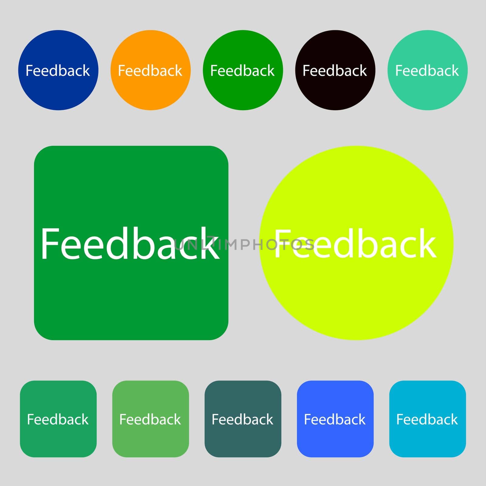 Feedback sign icon. 12 colored buttons. Flat design.  by serhii_lohvyniuk