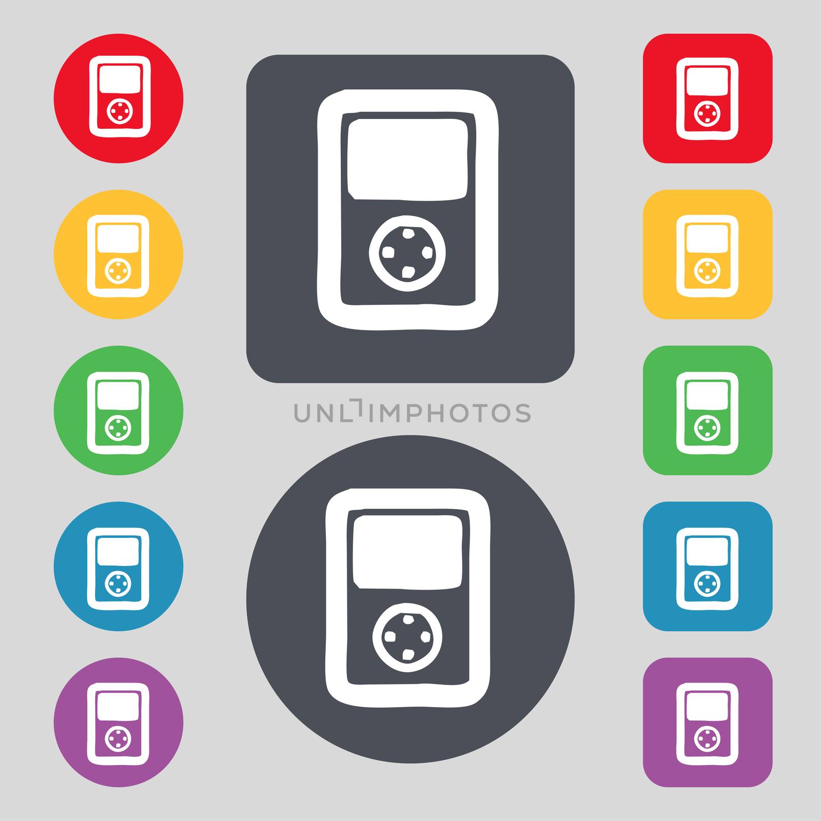 Tetris, video game console icon sign. A set of 12 colored buttons. Flat design.  by serhii_lohvyniuk