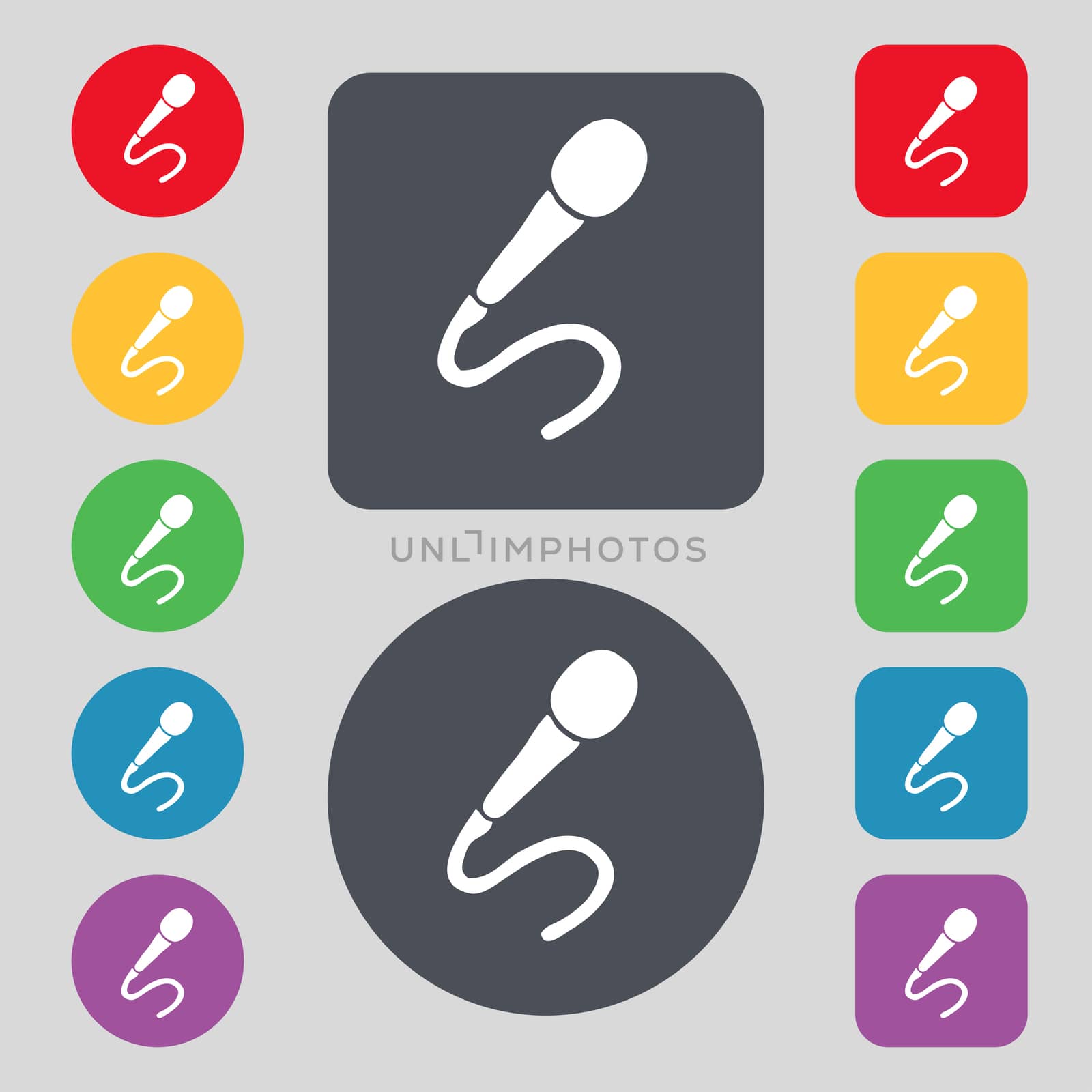 microphone icon sign. A set of 12 colored buttons. Flat design.  by serhii_lohvyniuk